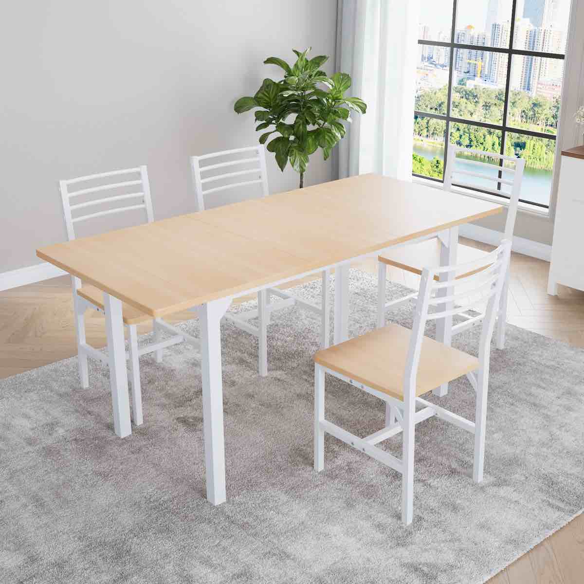 5 Piece Extendable Dining Set, 47”- 63” Extendable Dining Table With 4 Chairs, Kitchen Table Set With Mdf Wood Board And Metal Frame, For Small Space