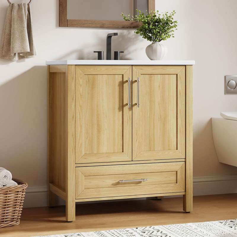 30" Bathroom Vanity with Sink, Freestanding Wood Cabinet with Soft?Closing Door for Small Spaces, Natural Wood