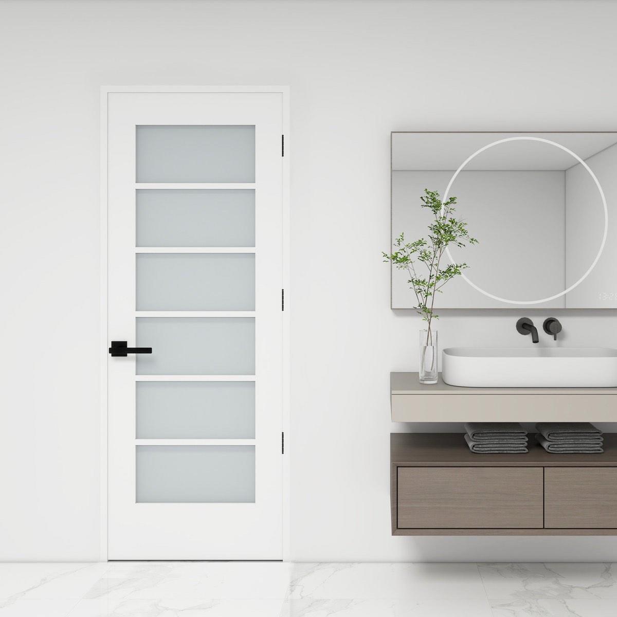 6 Line Frosted Tempered Glass Door Slab Without Hardware