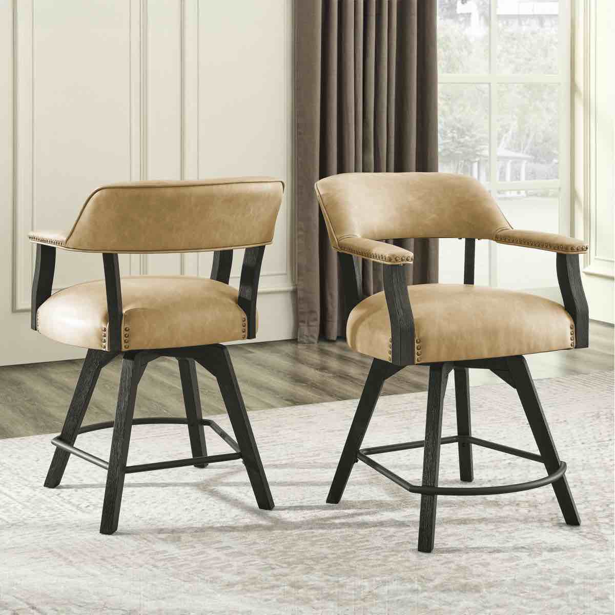 Resendez Swivel Upholstered Counter Stool with Solid Wood Frame