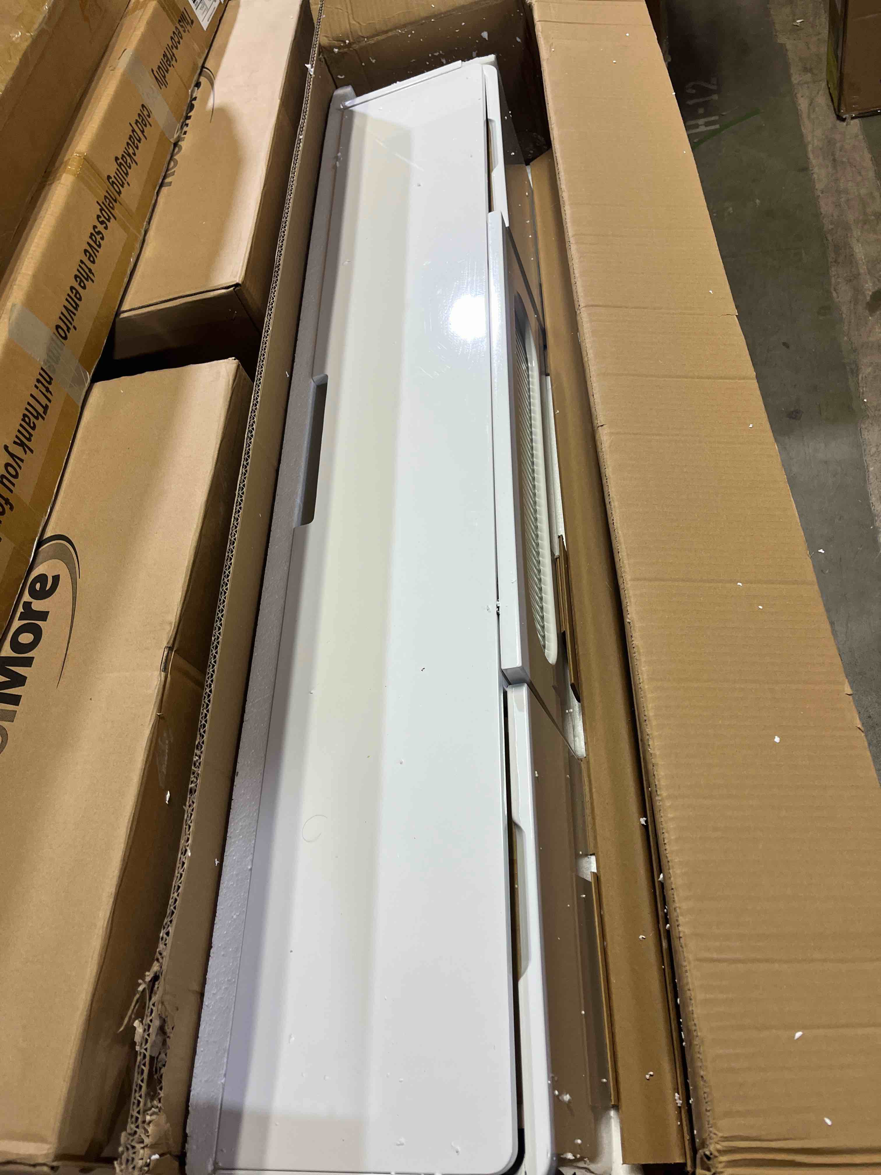 Condition photo showing Good Condition for Floating TV Stand, 55IN Fully Assembled Hign Gloss Wall Mounted Entertainment Center with Flip-Down Door & Drawers, Under TV Shelf with Large Storage for Living Room, Bedroom 55IN White