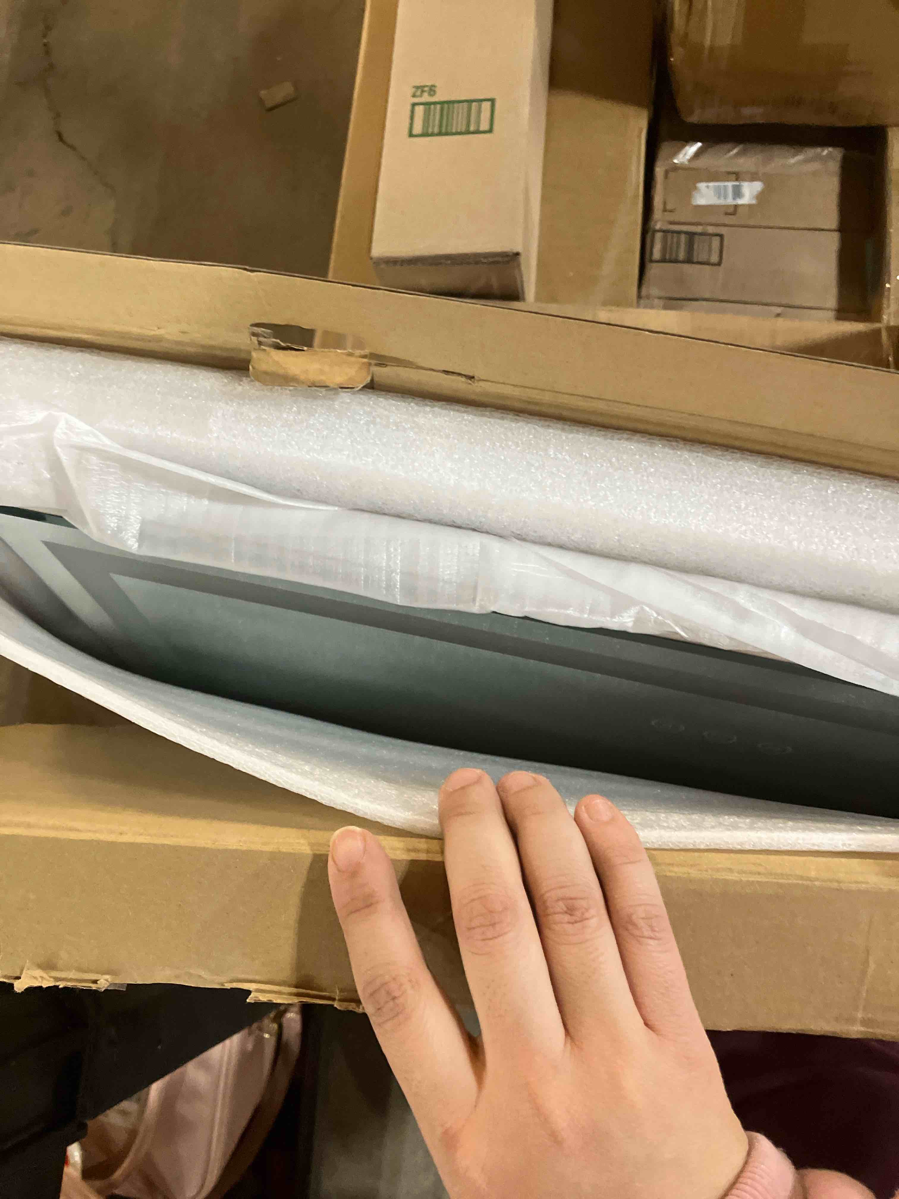 Condition photo showing New/Like New for FENNIO 23" x 18" Vanity Mirror with Lights?LED Makeup Mirror?Hollywood Mirror with 3 Color Modes & Adjustable Brightness?Vanity Mirror Square White White 23"L x 18"W