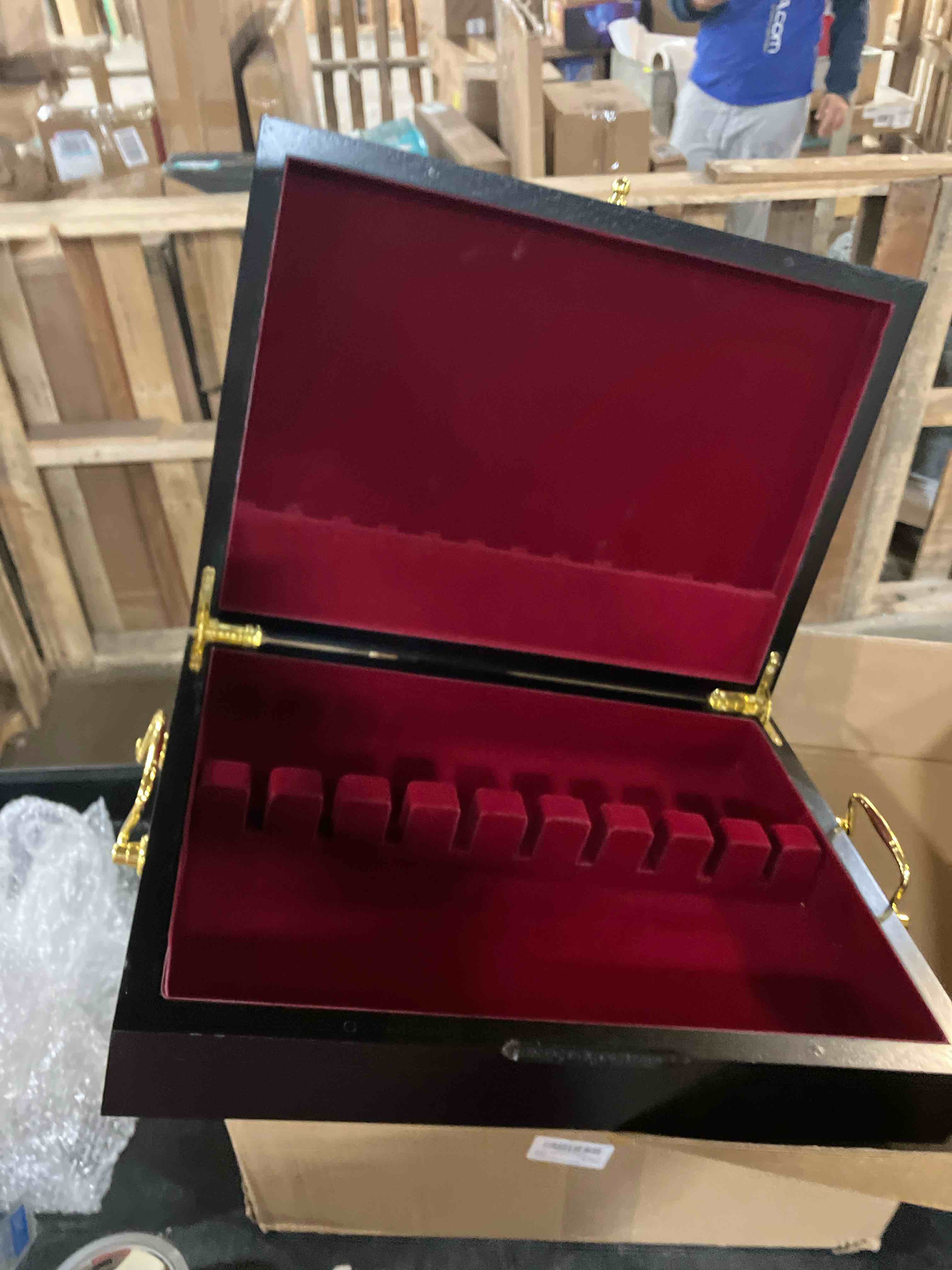 Condition photo showing Good Condition for Silverware Storage Box Solid Wood with Lid, Silverware Organizer with Handle and Felt Lined, Silverware Storage Chest for Flatware and Utensils Home Decor Gift, Chest for Flatware Setting Up 15