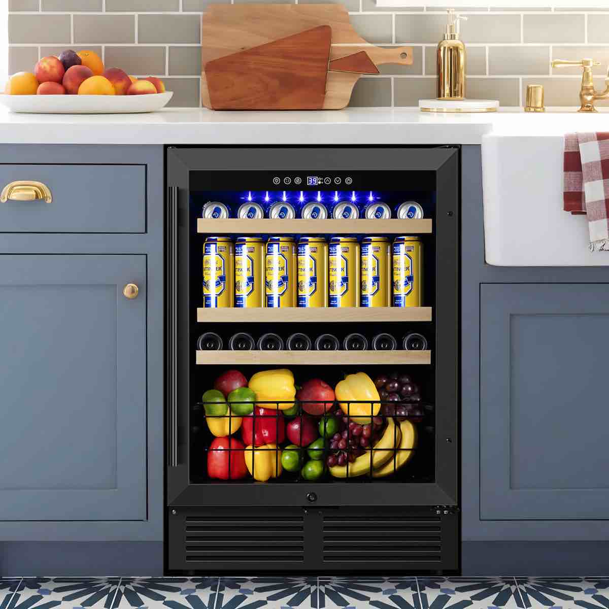 Condition photo showing Good Condition for 24-Inch Beverage Refrigerator Holds 190 Cans, Versatile Built-In or Freestanding Cooler with 2 Door Handles, Storage Baskets, Available in Three Colors: Silver, Black, and White