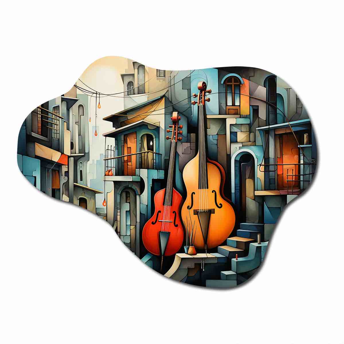 Condition photo showing New/Like New for Cubism Music Forms V - Cloud Cubism Metal Wall Art, Asymmetrical Metal Wall Sculpture Print