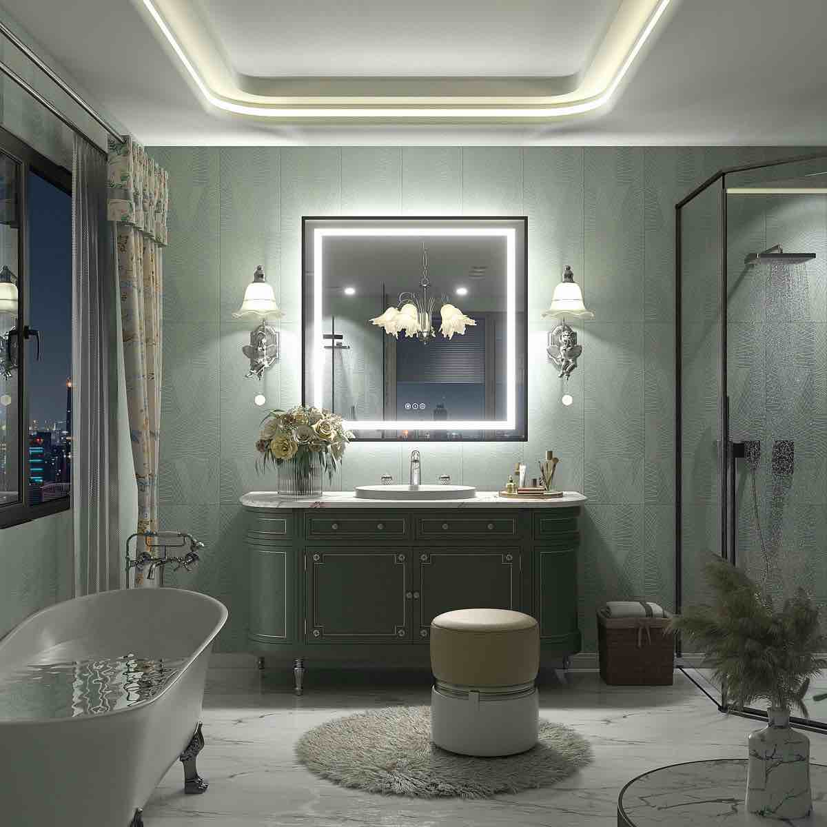 Condition photo showing New/Like New for Aevar UL Certified Front & Back LED Anti-Fog Tempered Glass Framed Bathroom/Vanity Mirror with 3-Year Warranty