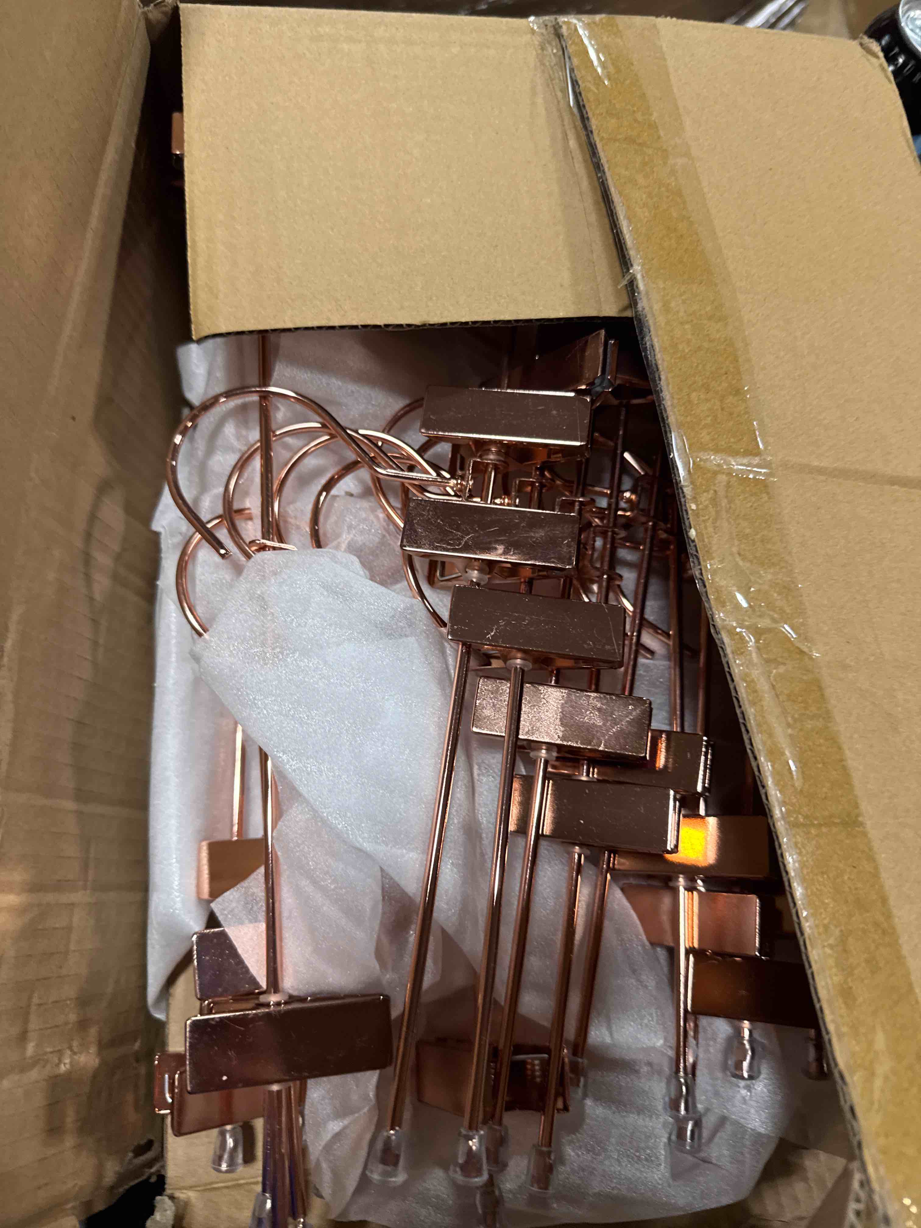 Condition photo showing Good Condition for Rose Gold Metal Wire Clips Pants Bottom Clothes Hangers, 30 Pack Heavy Duty Trousers with Adjustable Clips,13.8" Space Saving for Legging Garment Jeans