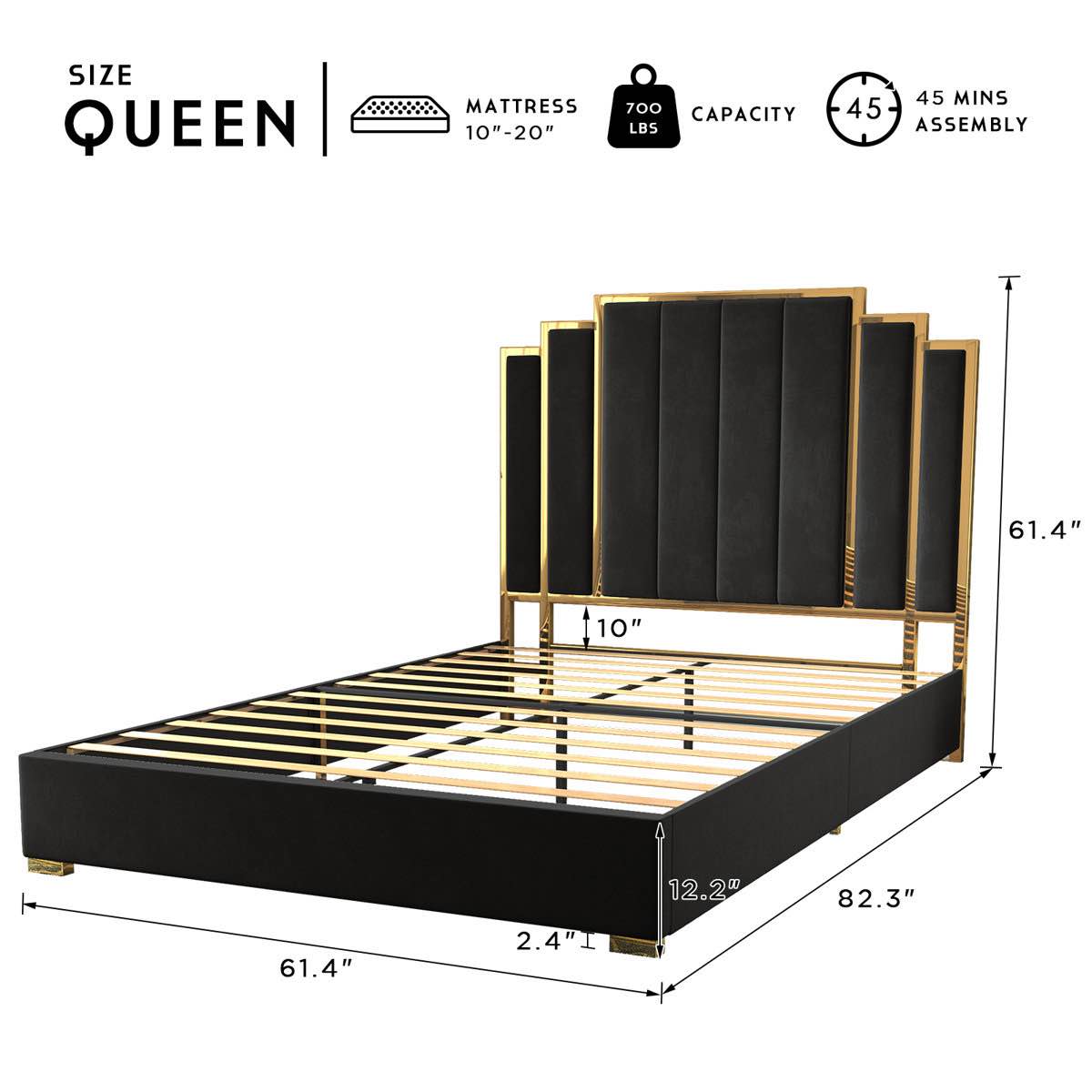 Condition photo showing As Is for Duncanville Upholstered Queen Platform Bed, Black By Willa Arlo™ Interiors