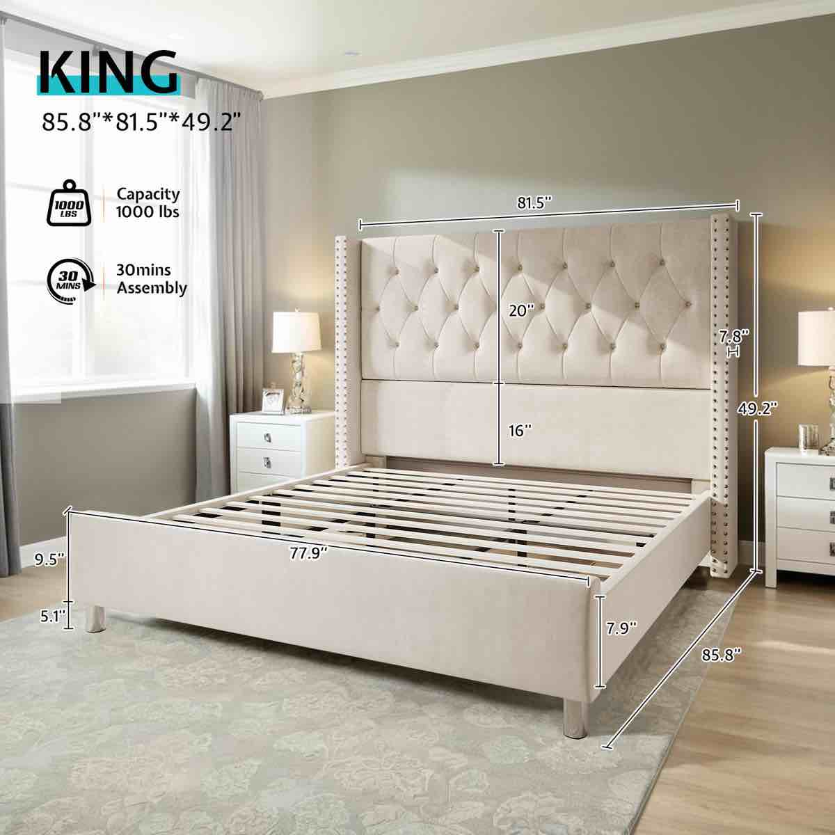 Condition photo showing New/Like New for Occoquan Upholstered Wingback Bed By Willa Arlo™ Interiors