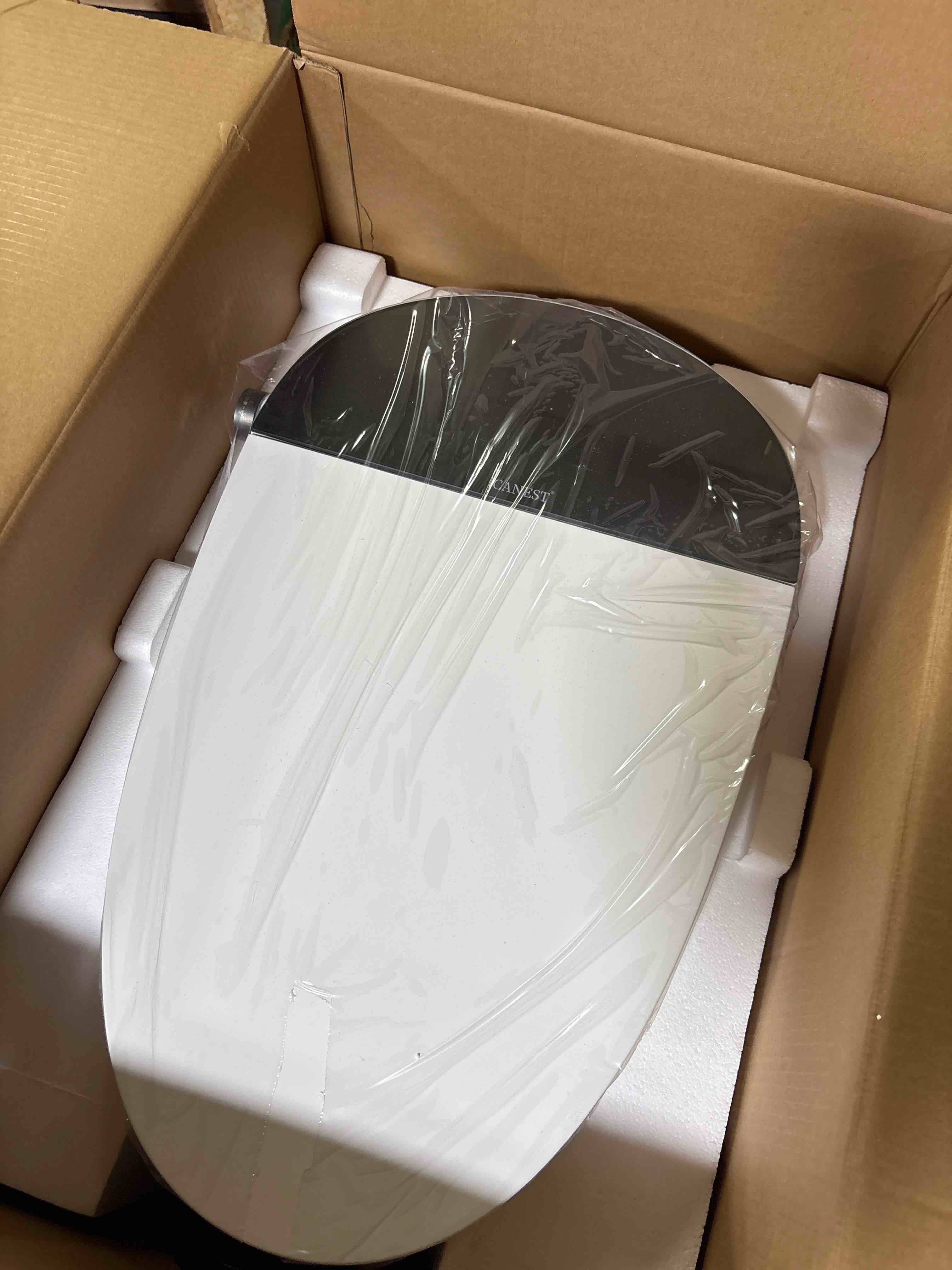 Condition photo showing New/Like New for CANEST Smart Toilet, Smart Toilet with Bidet Built in, Pump-assisted Flush, Foot Sensor Operation, Warm Water, Heated Seat, Air Dryer, Digital Display (TC-100GE) TC-100GE White Soft Close Lid & Seat
