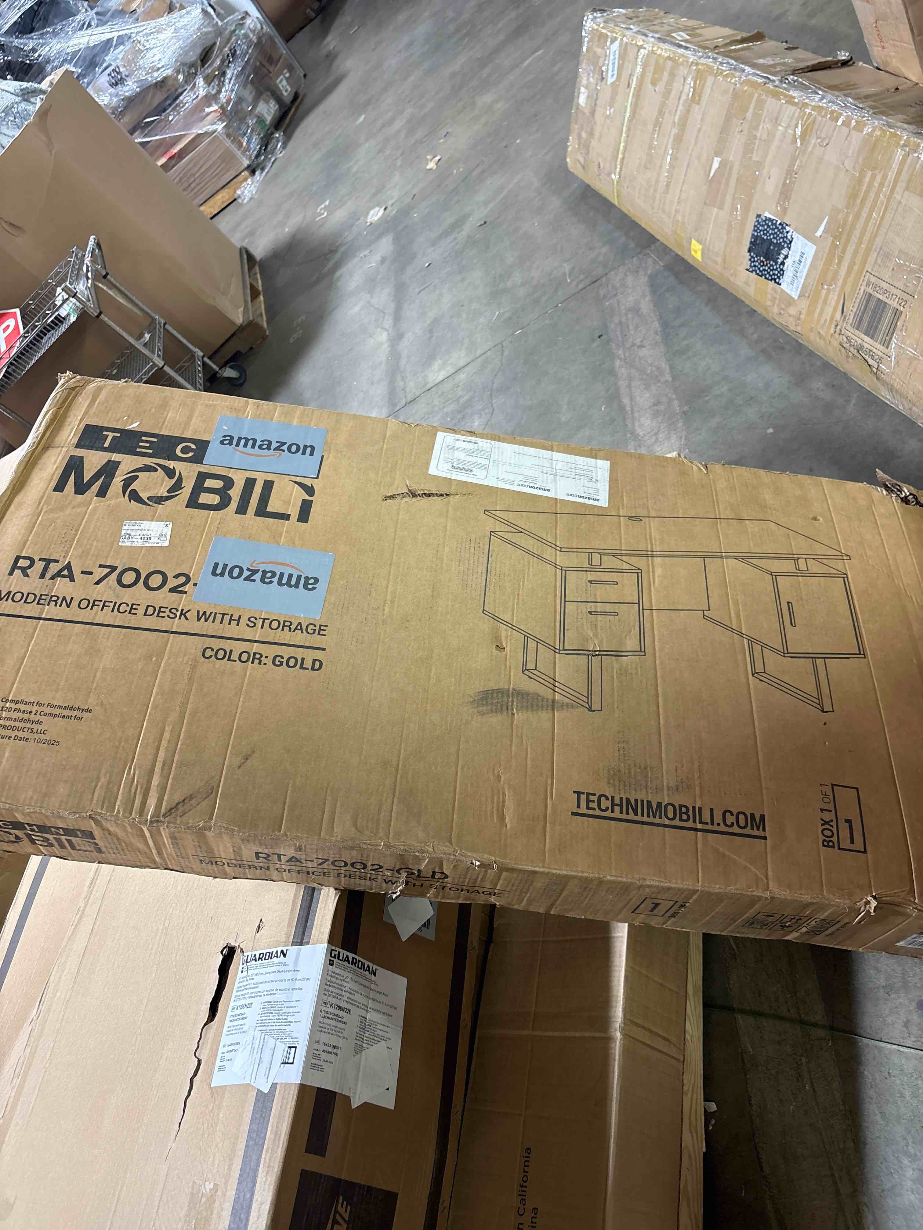 Condition photo showing New/Like New for Techni Mobili Storage Drawers and Cabinet 51.25” W-Modern Office Large Floating Desktop Surface Desk, 23.6" D x 51.2" W x 29.8" H, White/Gold