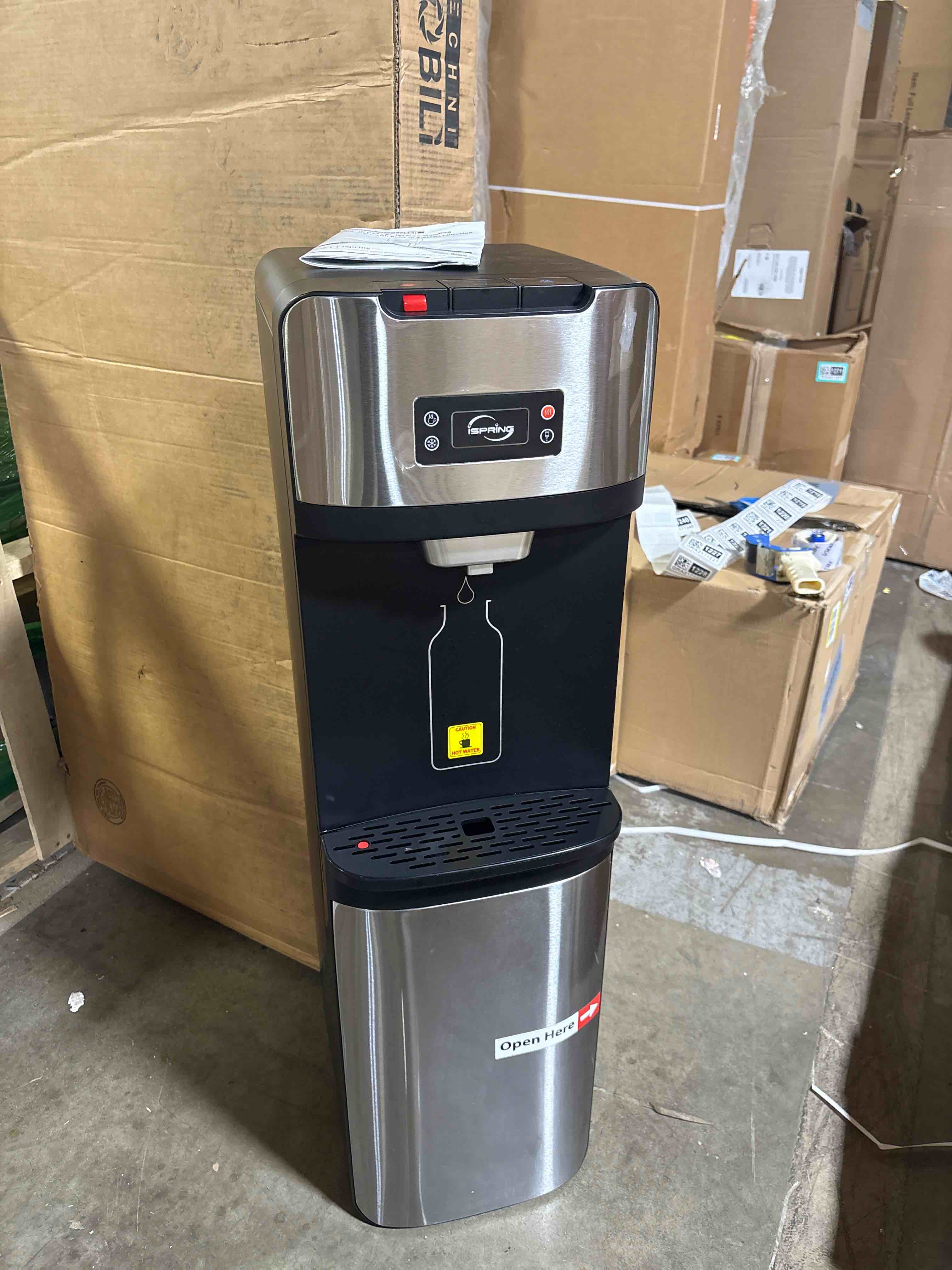 Condition photo showing New/Like New for iSpring DS4S Bottleless Water Dispenser, Self Cleaning, Hot, Cold, and Room Temperature Settings, Stainless Steel, Free-Standing Filtered Water Cooler Dispenser with Built-in 4-Stage Filtration System
