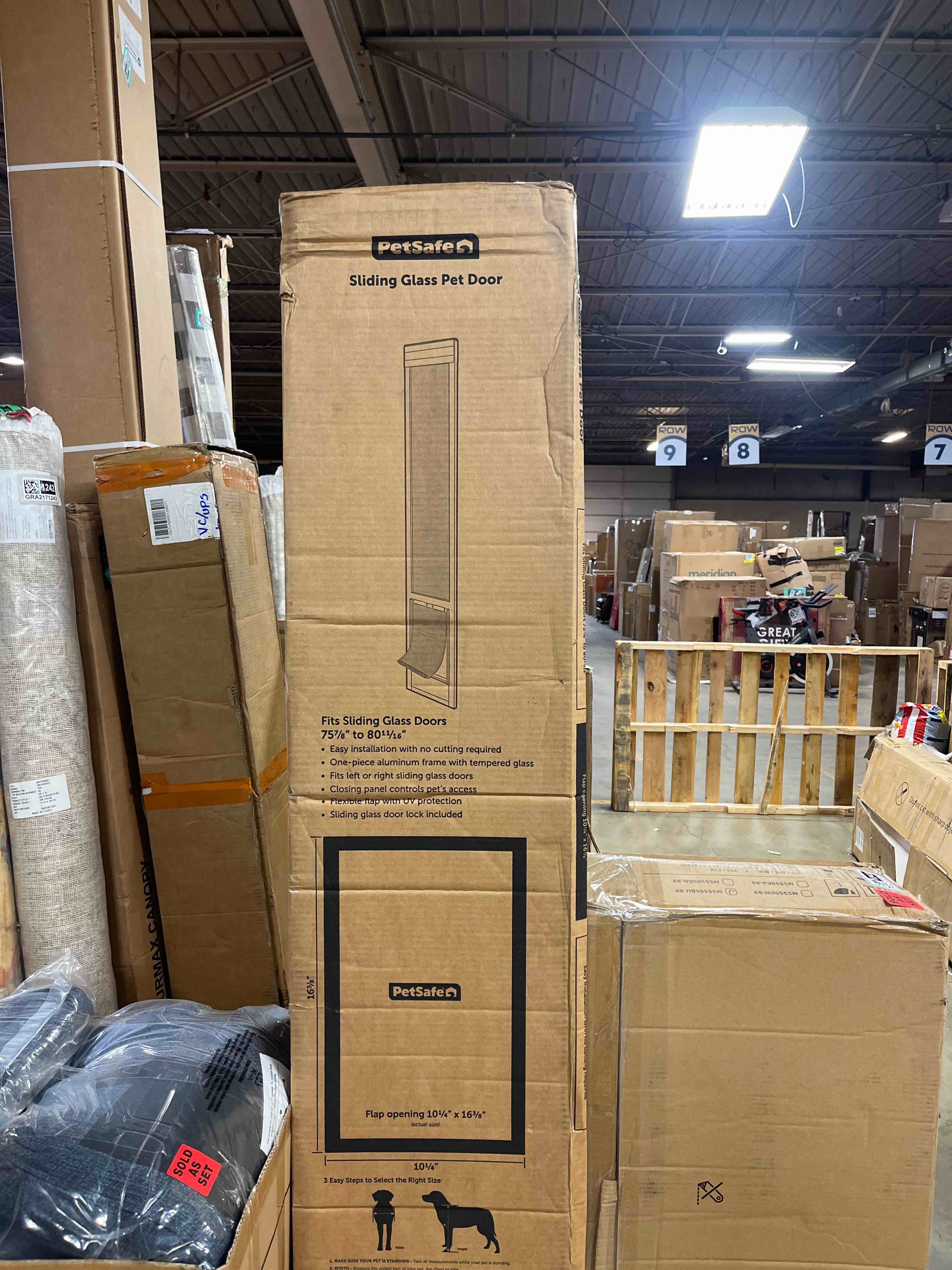 Condition photo showing New/Like New for PetSafe 1-Piece Sliding Glass Pet Door for Dogs and Cats - Adjustable Height 75 7/8" to 81"- Large, Bronze, No-Cut DIY Install, Aluminum Patio Panel Insert, Great for Renters or Seasonal Installation 81" Sliding Door Large Bronze