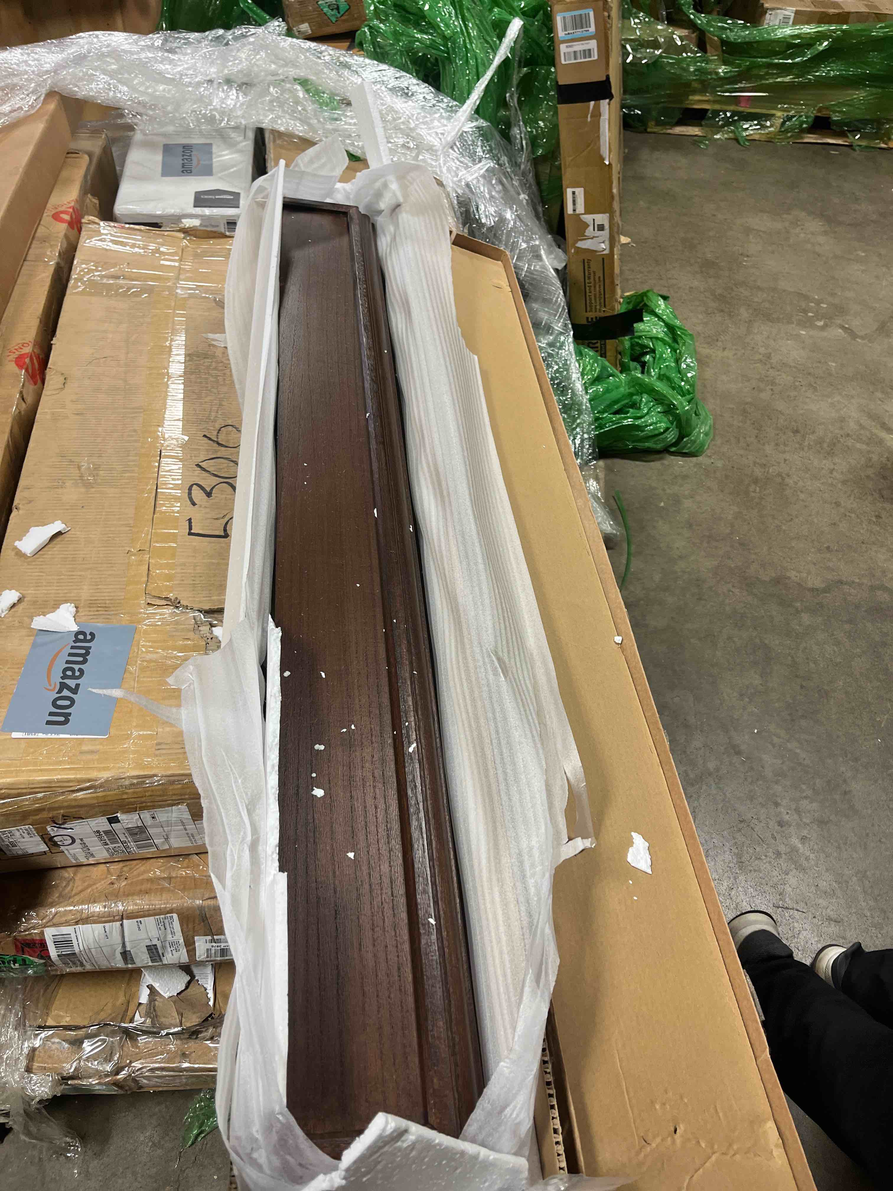 Condition photo showing New/Like New for Rustic Fireplace Mantel Shelf, 60" Wooden Floating Shelf for Over Fireplace, Wall Mounted Fire Place Mantel, Farmhouse Hanging Floating Shelves, Brown