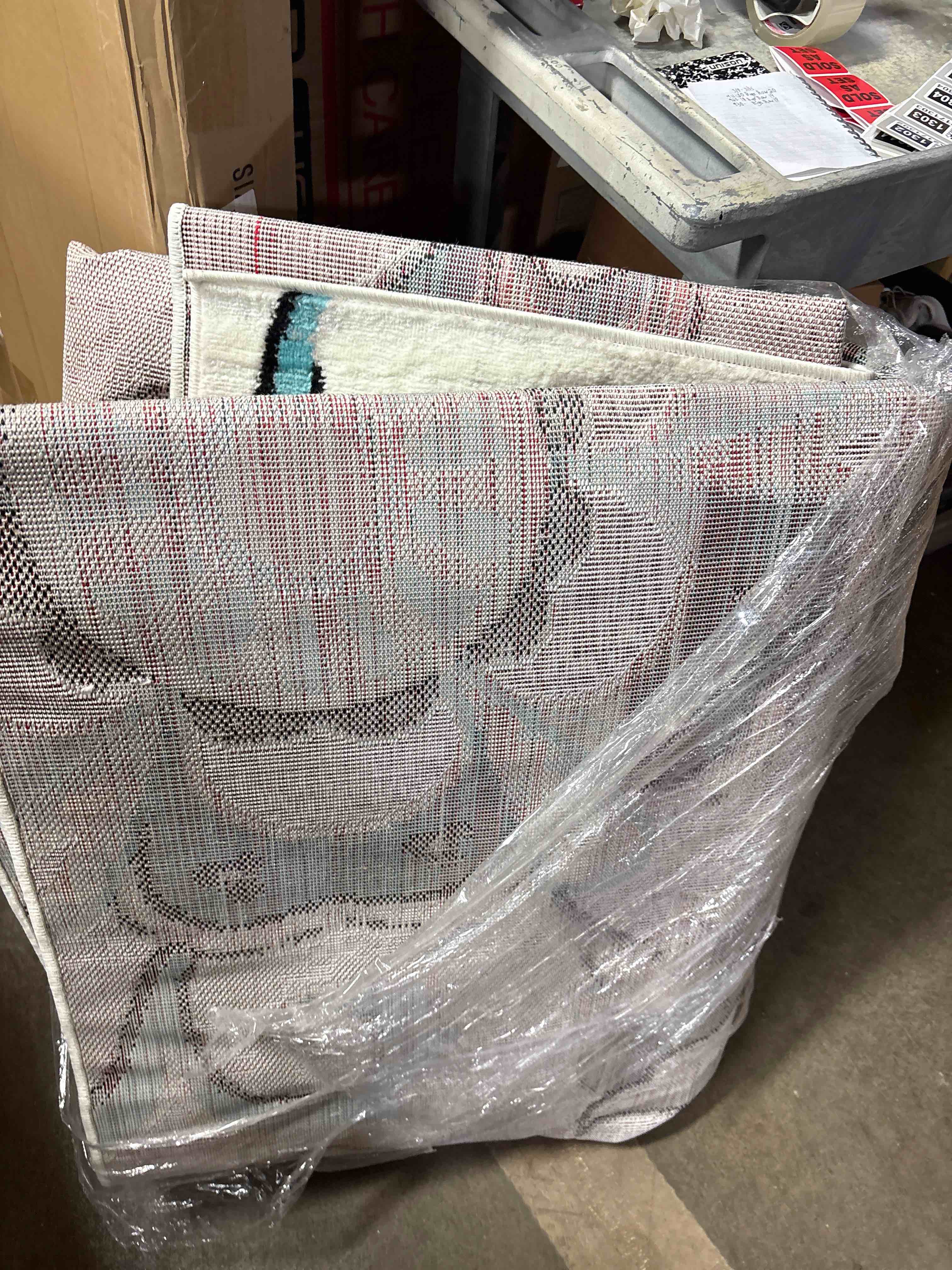 Condition photo showing New/Like New for Home Dynamix Boho Odesa Area Rug 7'9"x10'2", Ikat Ivory/Blue