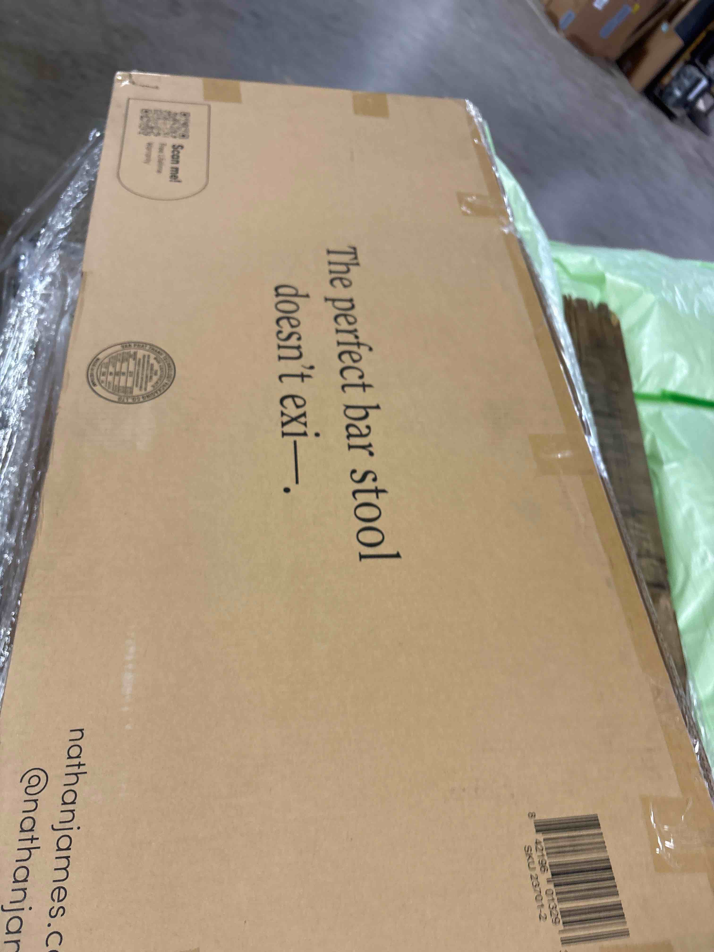 Condition photo showing Good Condition for Nathan James Beacon Bohemian Boucle Bar Stool, Upholstered Counter Height Chair with Solid Wood Frame and Woven Seagrass Back for Kitchen Island, Light Brown/Seagrass/Cream Boucle, Set of 2