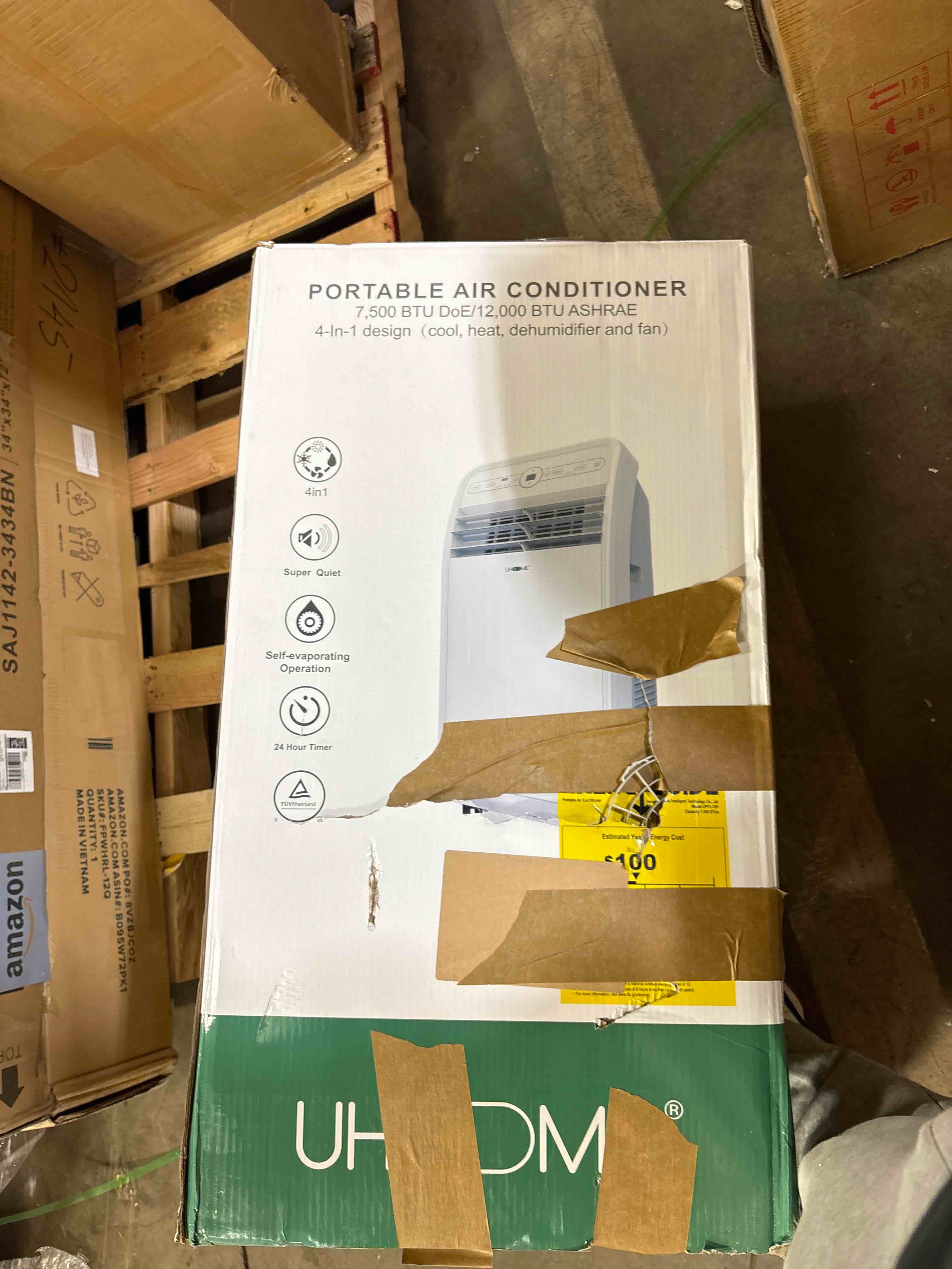 Condition photo showing As Is for Uhome Portable Air Conditioner with Heat 12,000 BTU, Compact Portable AC Unit with Dehumidifier & Fan, Cools & Heats up to 400 Sq.ft, Remote Control and Window Kit Included, White