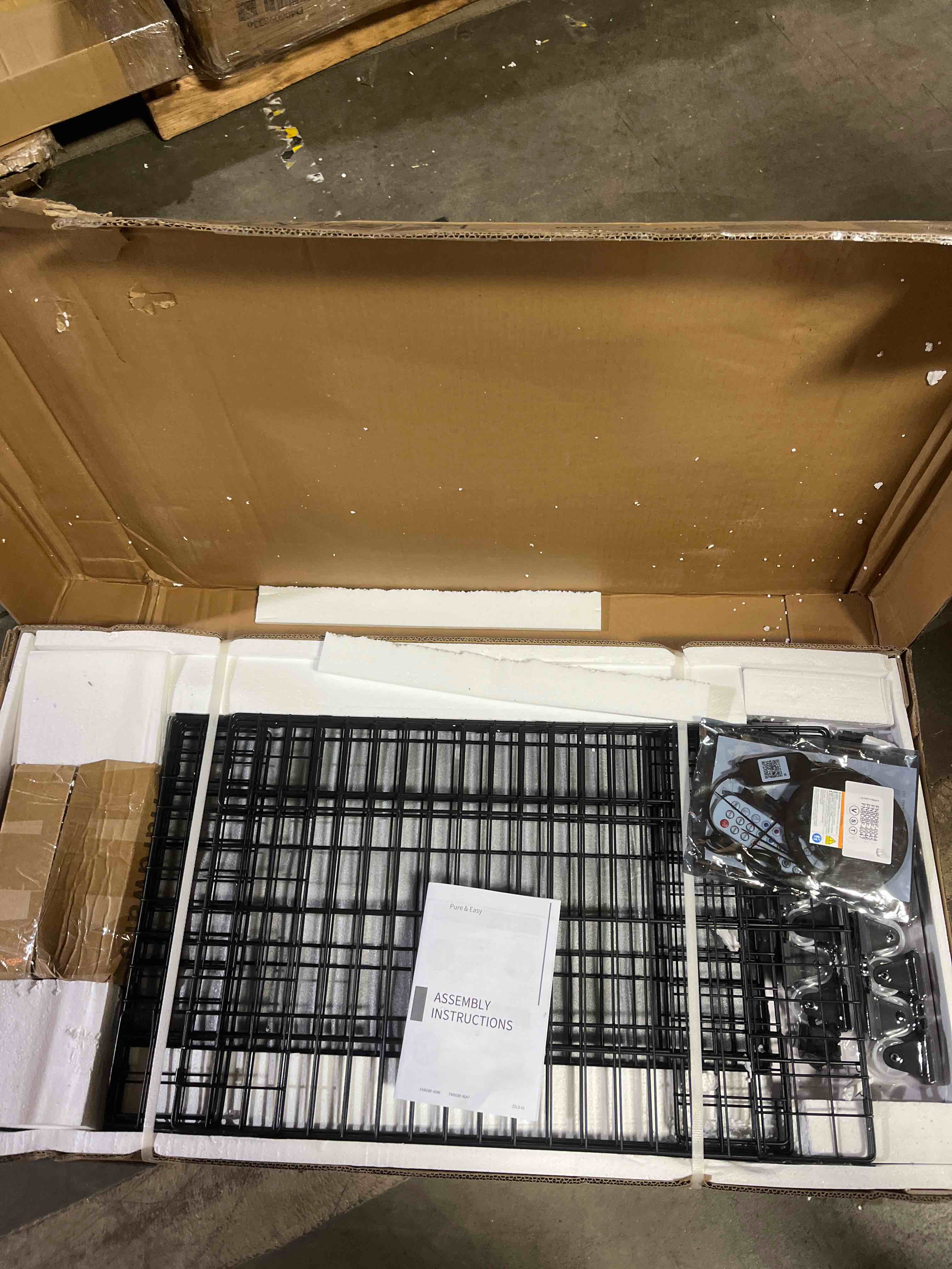 Condition photo showing As Is for SADENICEL King Size Bed Frame with Storage Headboard, Metal Platform Bed Frame King with 4 Drawer, LED Light, Charging Station, No Box Spring Needed, Noise Free, Easy Assembly, Grey