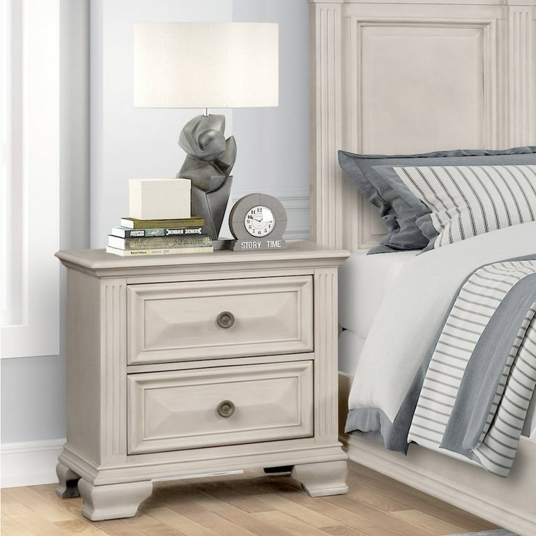 Roundhill Furniture Renova Distressed Parchment 2-Drawer Nightstand