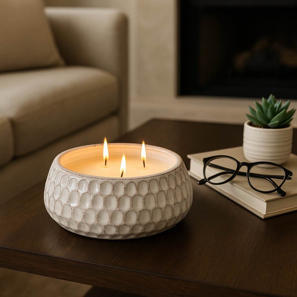 Decorative Bowl French Cade & Lavander Scented Candle for Living Room Decor - Modern Soy Candle for Bookshelf, Coffee Table, or Bedroom - 9.5", White By Hokku Designs