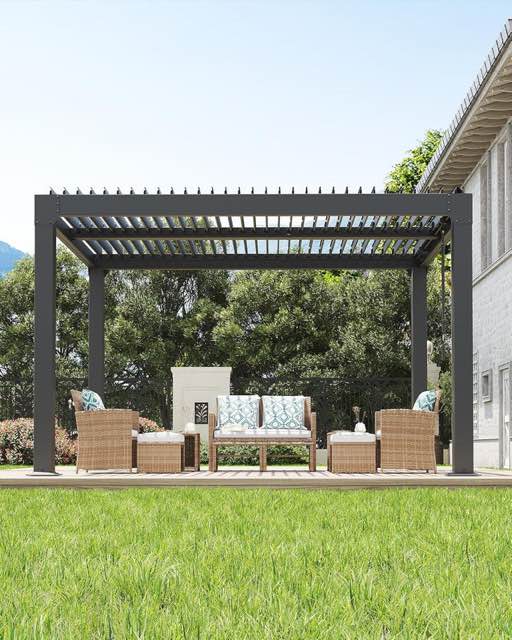 Louvered Pergola with Adjustable Roof, Reinforced Aluminum Frame & Drainage System for Patio By LumiParty