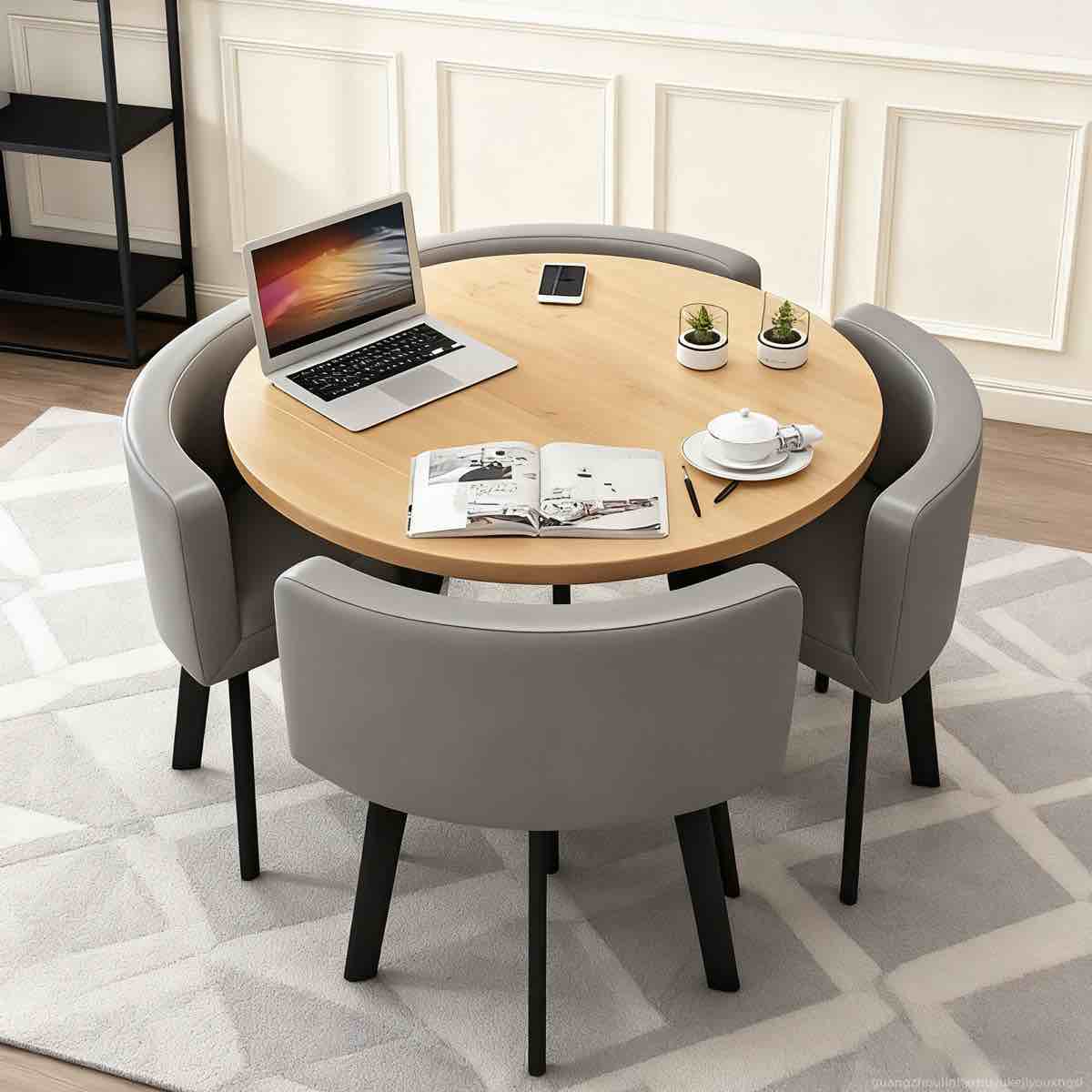 Modern Round Marble Dining Set With Cushioned Chairs – Space-Saving Design For Apartments & Offices By Red Barrel Studio® (chairs only)