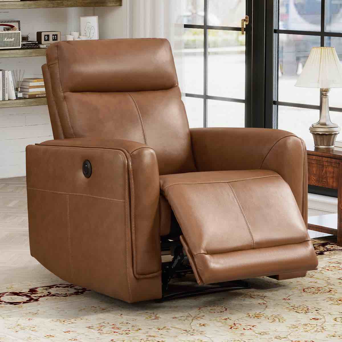 34.65'' W Contemporary Premium Top-Grain Leather Power Reclining Chair With USB & Type-C By Latitude Run® (recliner base only)
