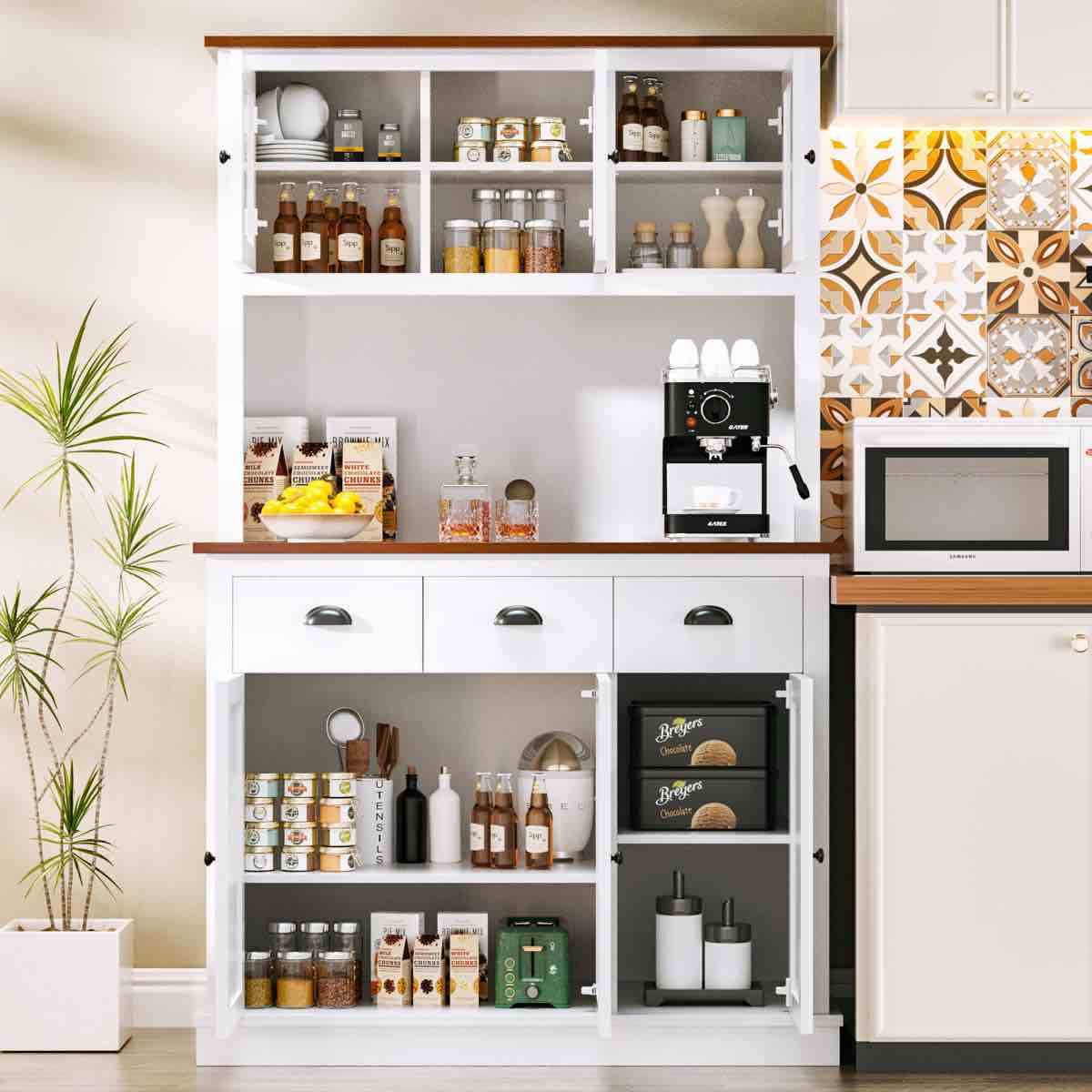 71" Kitchen Hutch Storage Cabinet With Charging Station By Red Barrel Studio®