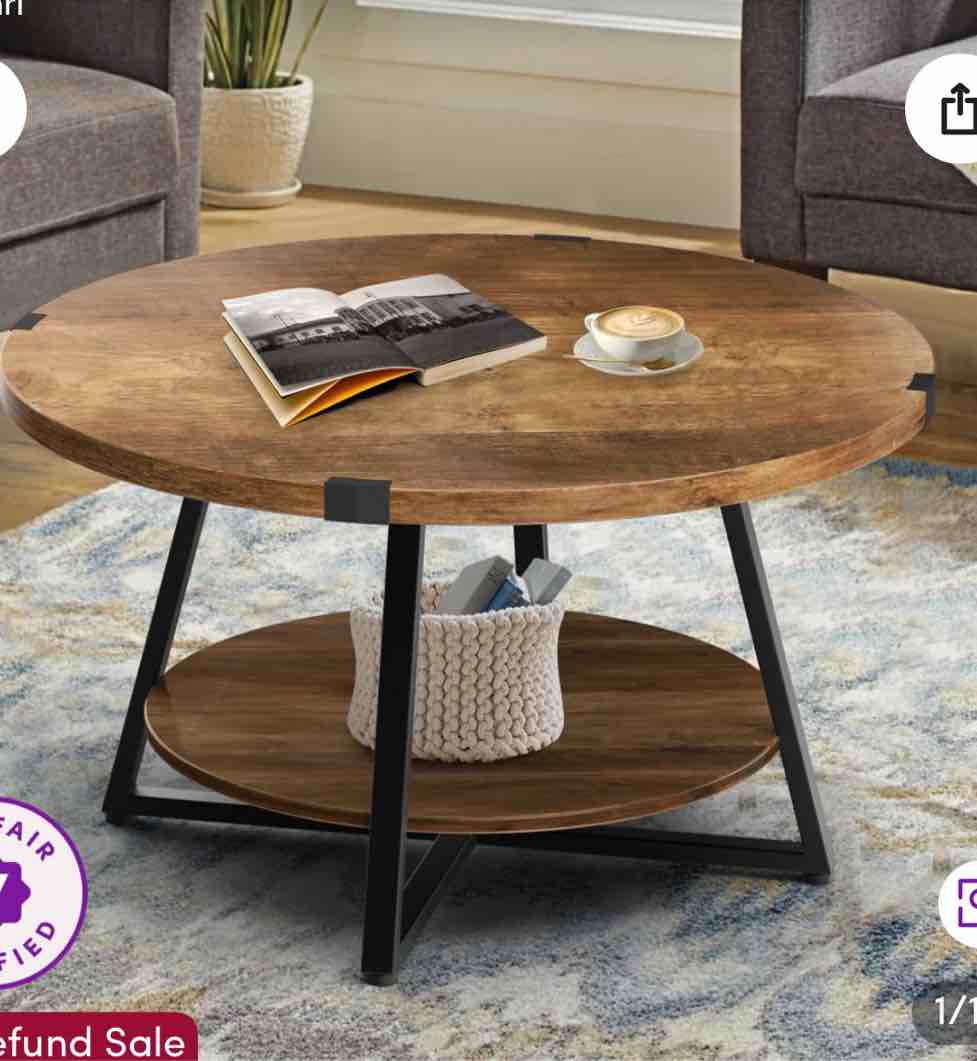 jahaira round coffee table with 2 - tier storage shelves 