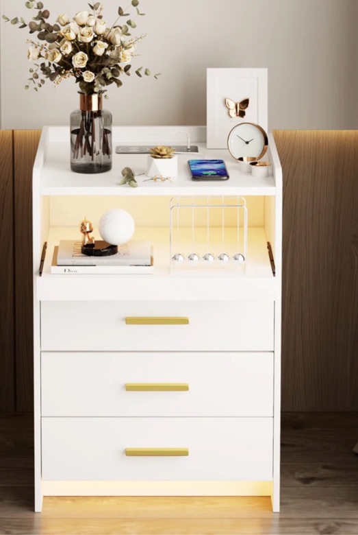 eaden 3 drawer nightstand with light 