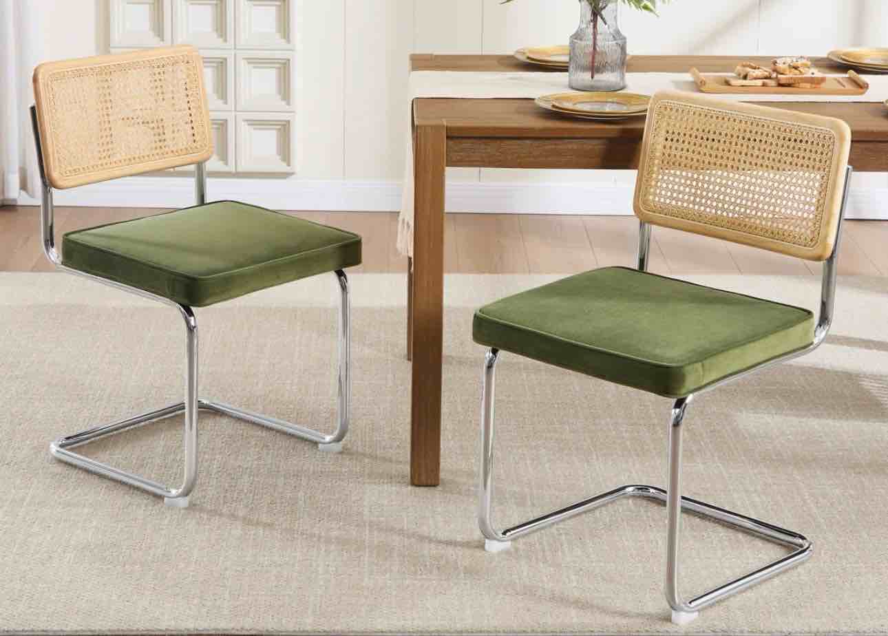 crumley 18.8" h upholstered side chair with cane rattan back and steel frame( set of 2)