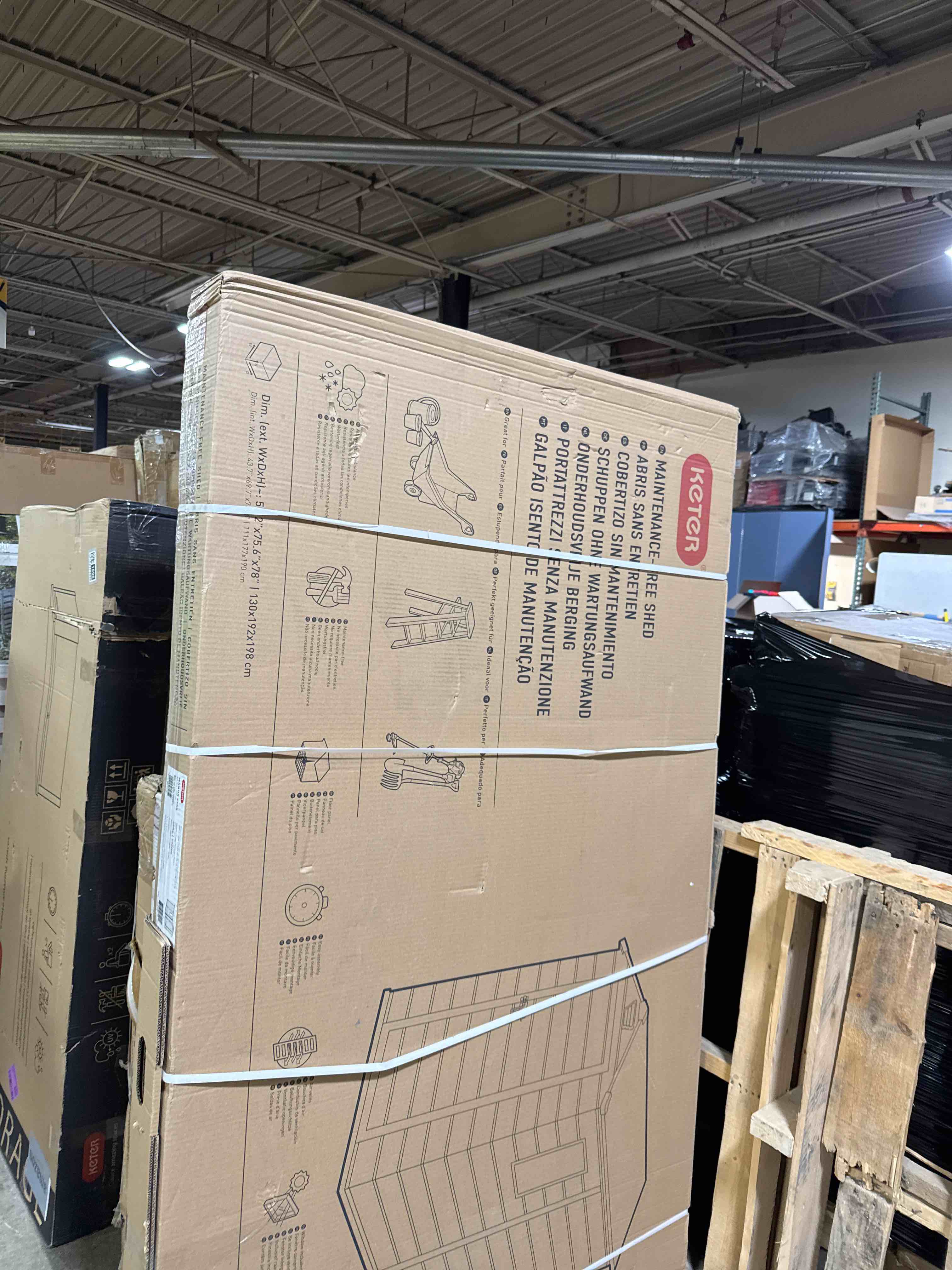 Condition photo showing New/Like New for keter manor 4x6 resin outdoor storage shed kit-perfect to store patio furniture, garden tools bike accessories, beach chairs and lawn mower, grey & white