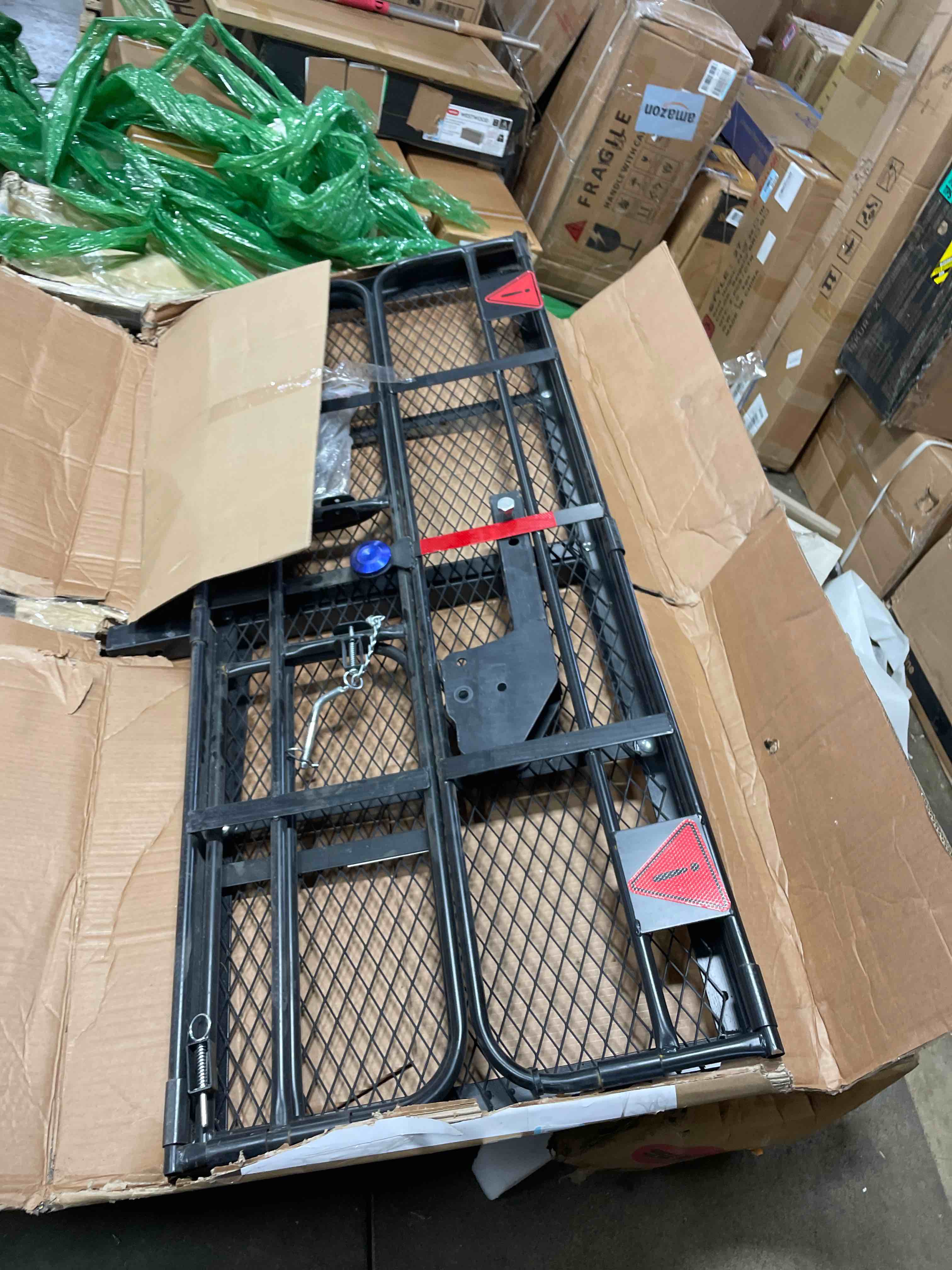 Condition photo showing Good Condition for kuiperauto 60" x 24" x 14" folding rack hitch mount cargo carrier 500 lbs, 2" hitch receiver, button lock luggage basket heavy duty hitch rear trailer cargo rack compatible for suv truck pickup
