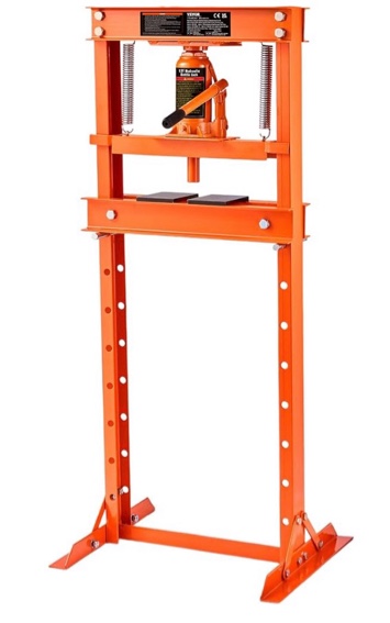 vevor hydraulic shop press, 12 ton/26000lbs, h-frame, 4-hold adjustable height, with movable plates, for garage or professional users, orange