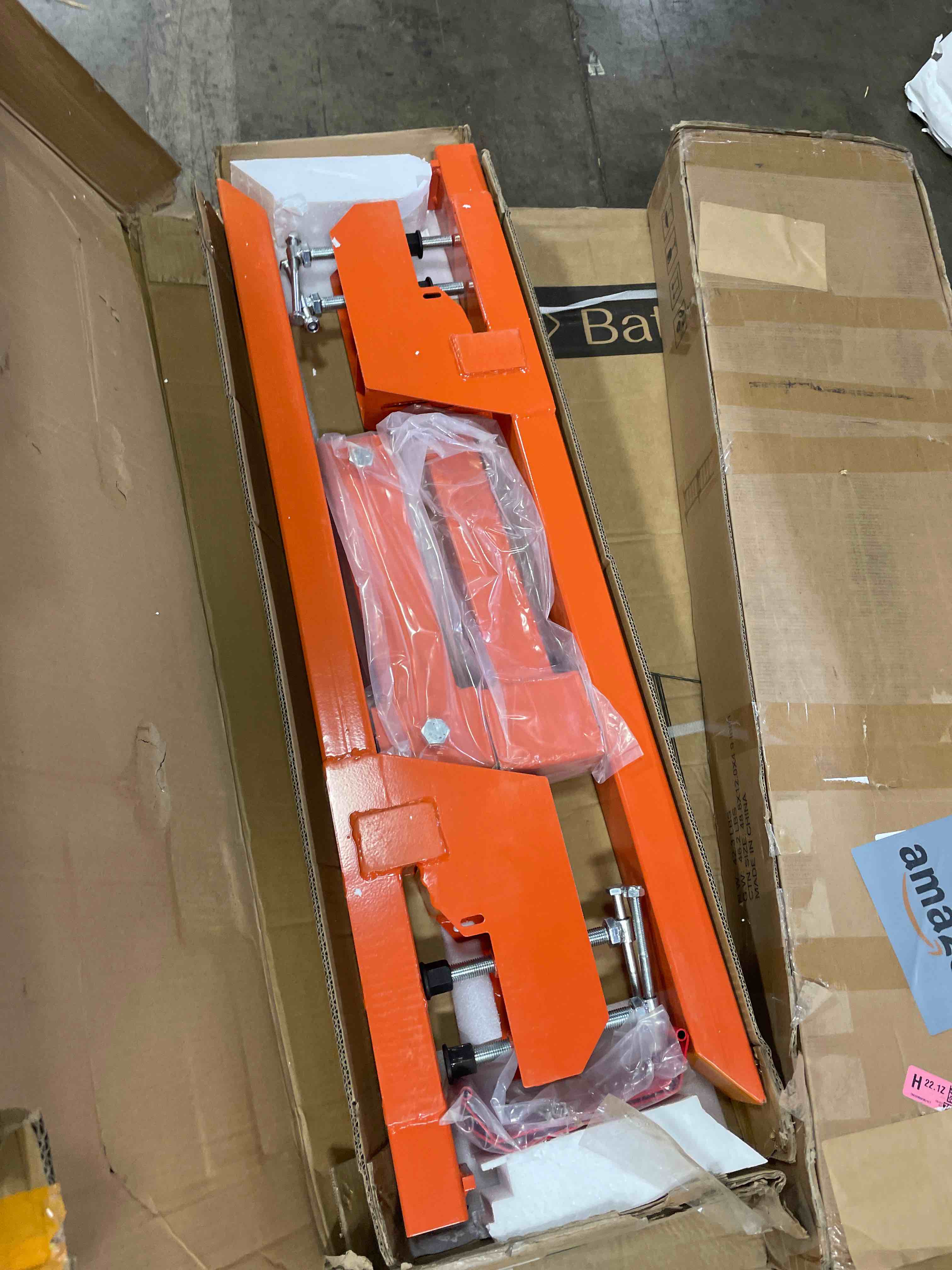 Condition photo showing New/Like New for 2026 upgraded 43" tractor bucket forks,clamp on pallet forks with anti-slip tongue 2000lbs,twin screw design,adjustable stabilizer bar,heavy duty skid steer pallet forks for tractor bucket loader