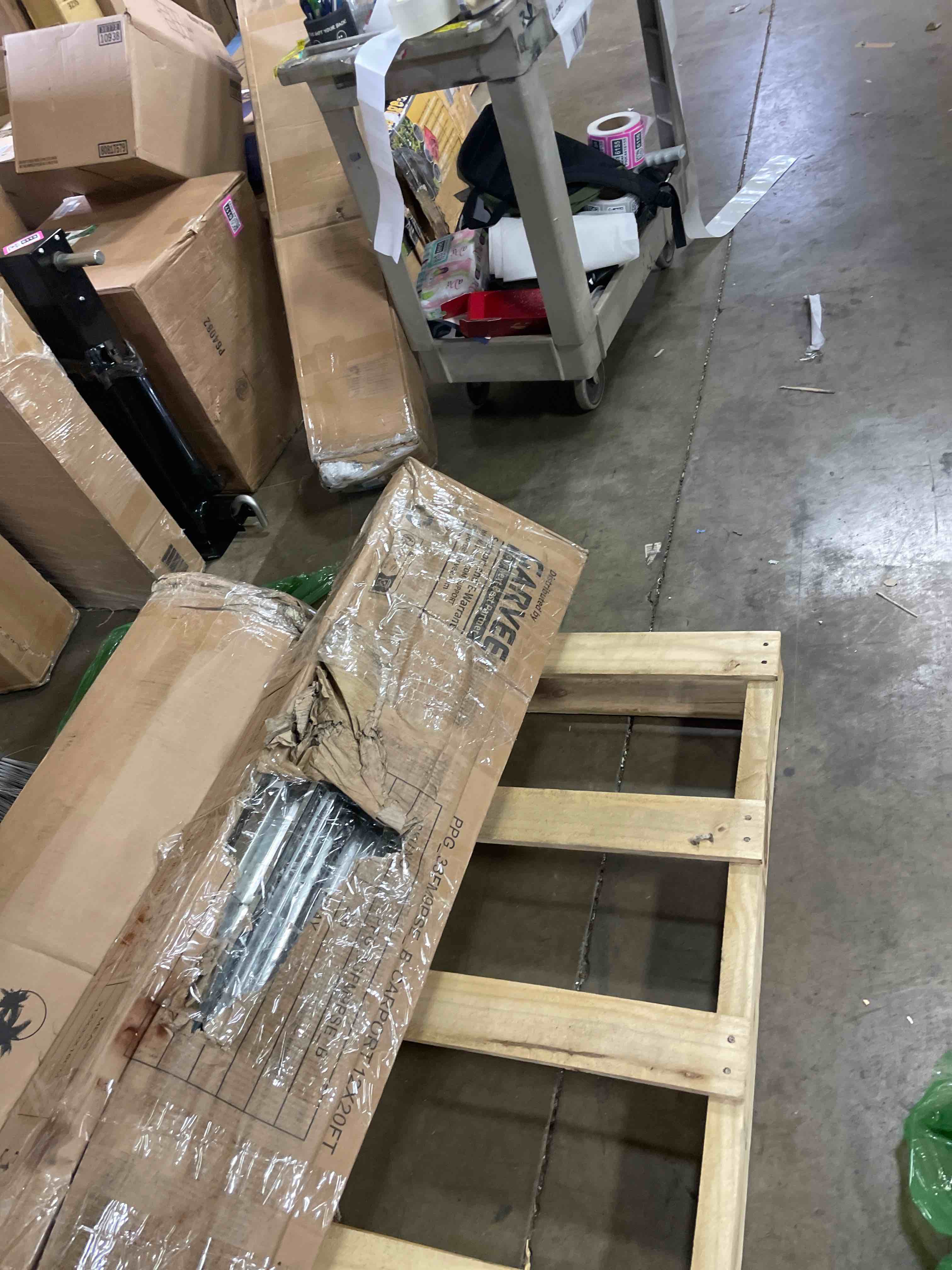 Condition photo showing As Is for 12x20 ft metal carport, enclosed car port with reinforced frame and steel roof for all-weather use, garage shed ( box 2 of 6 only)