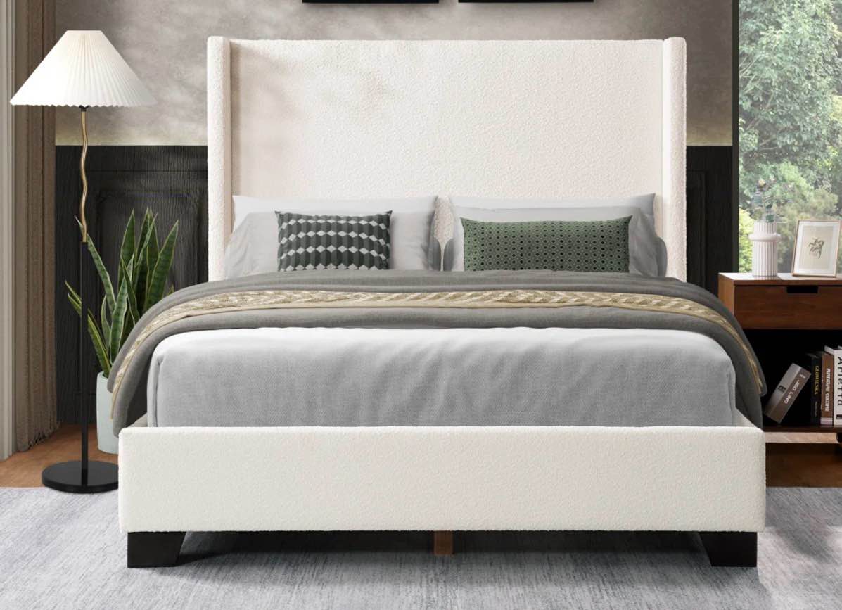 reinette upholstered wingback platform bed ( incomplete box 2 of 2 only)