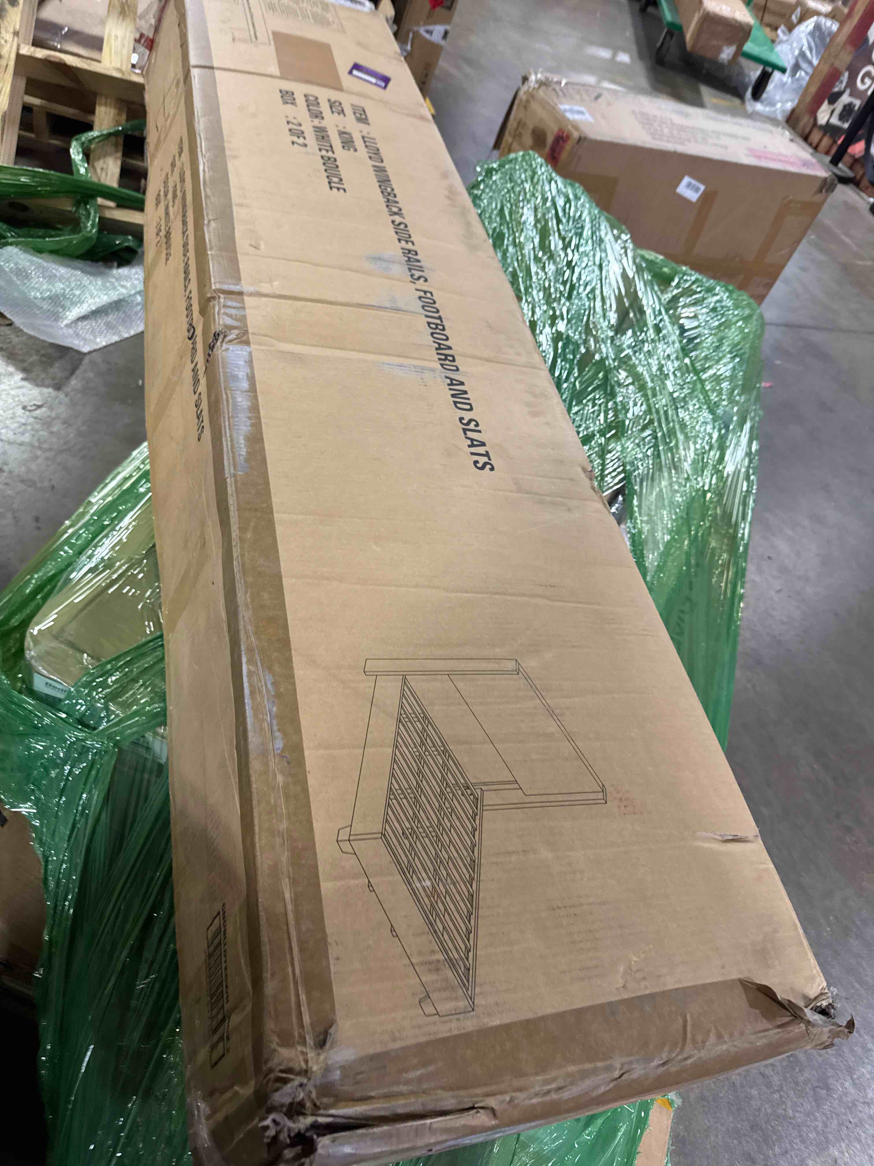 Condition photo showing Good Condition for reinette upholstered wingback platform bed ( incomplete box 2 of 2 only)