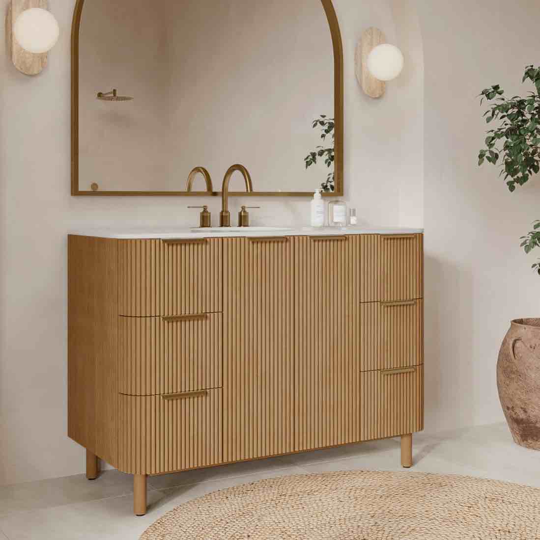 highbury furnishings havana 48" single bathroom vanity in reeded birch | quartz countertop