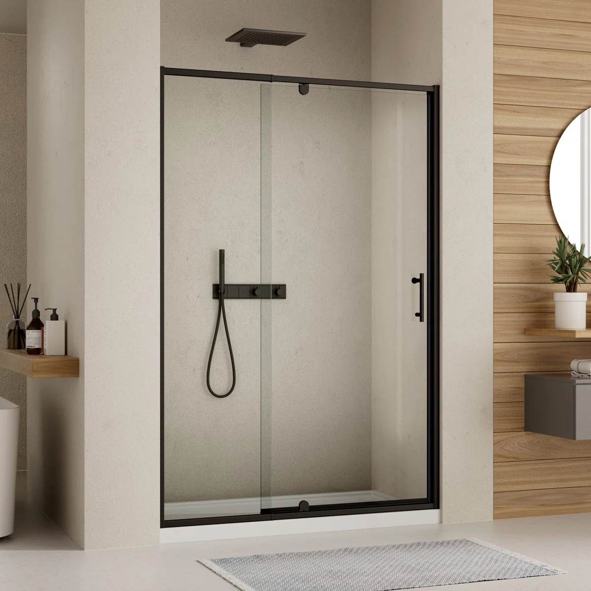 Pivot Swing Glass Shower Door, 56-60" W x 71" H Pivot Frame Shower Door with 1/4"(6mm) Clear SGCC Tempered Glass & Adjustable Aluminum Frame, Matte Black Finish, Reversible Installation 0026071MB6C By ACE DECOR