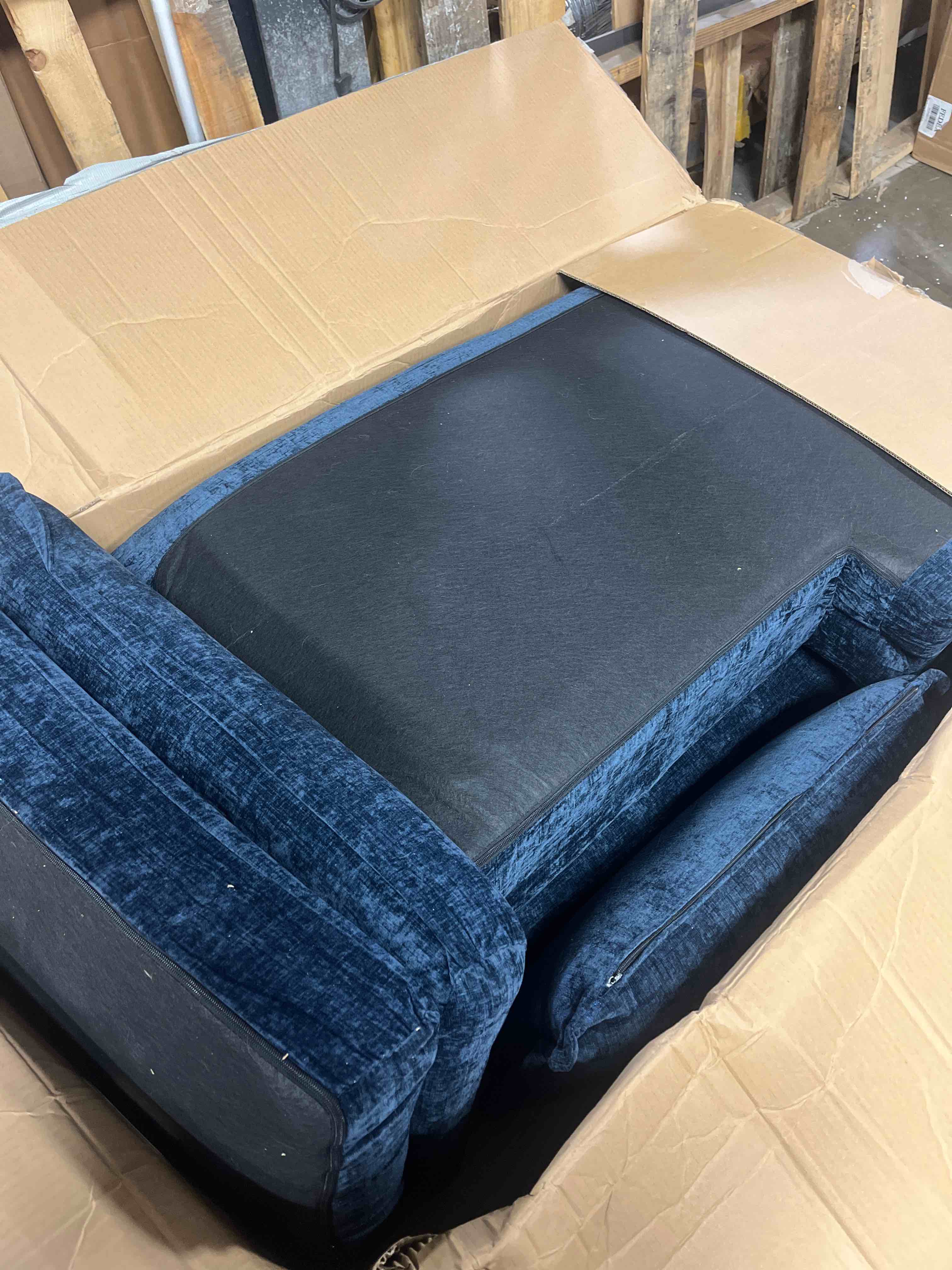 Condition photo showing Good Condition for 128" 8 seat u shaped oversized sectional sleeper sofa modular sofa with storage with chaise and ottoman removable washable covers, oversized spacious couches for living room, apt.,dark blue, incomplete cushions only!