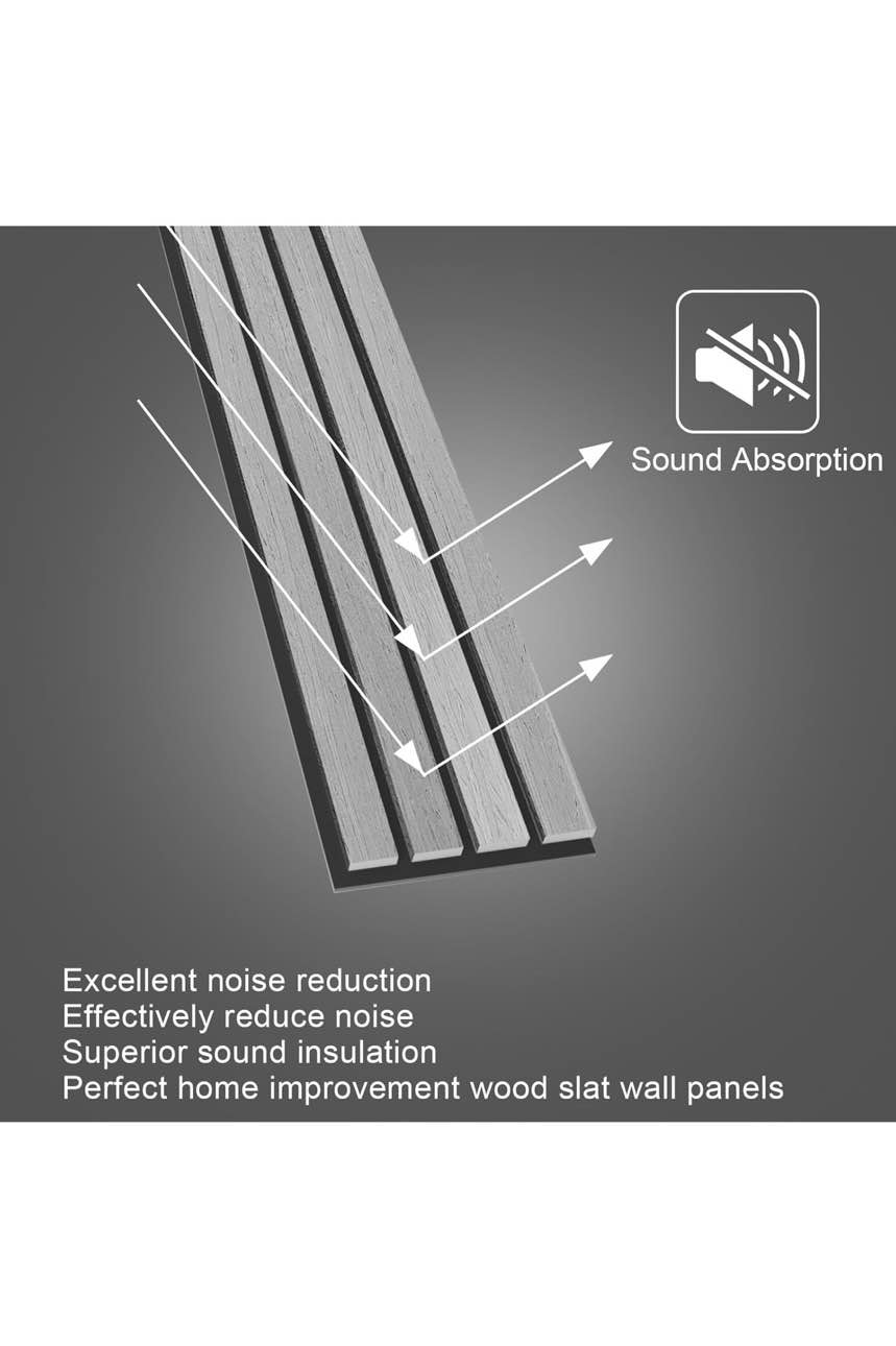 NeatiEase Wood Wall Panels, 9 Feet Acoustic Slat Wall Panels for Interior Wall Decor and Noise Reduction, Decorative Slat Wall Paneling 6pcs - 9ft Gray Oak