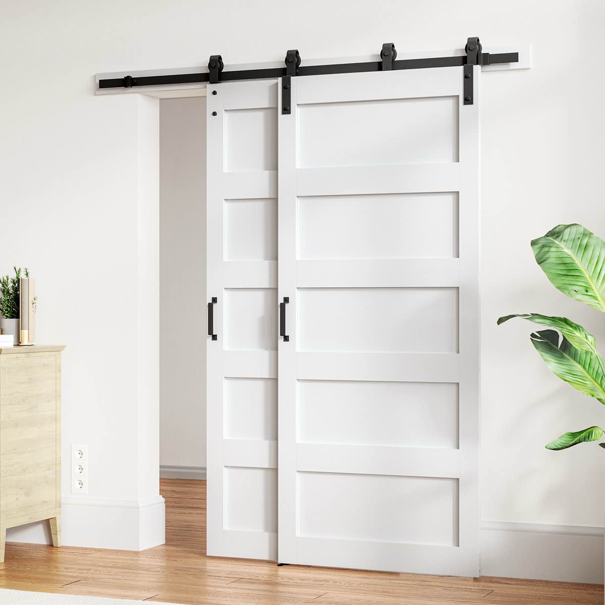 Manufactured Wood Paneled Bypass Barn Door Double Doors With Hardware Kits By SMARTSTANDARD