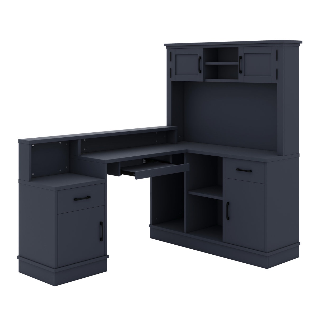 Multifunctional Corner Gaming & Work Desk With Outlet, Drawers And Display Bookshelf By Foundry Select, Incomplete Box 1 of 2 Only