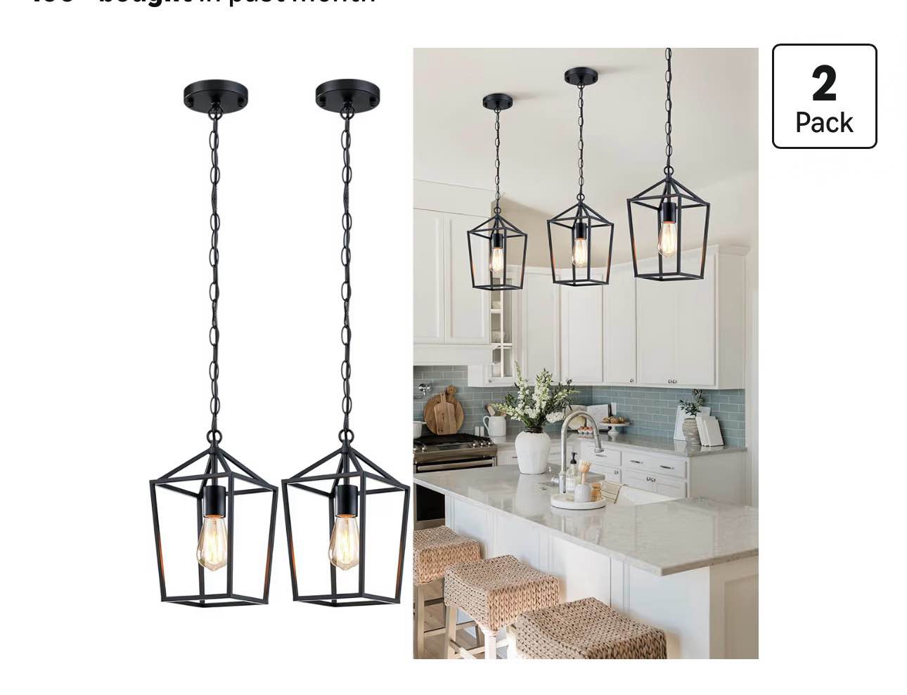 2-pack farmhouse pendant lights kitchen island, black pendant light fixtures hanging lamp for kitchen, modern kitchen pendant lighting over island, metal cage design, sloped ceiling adaptable
