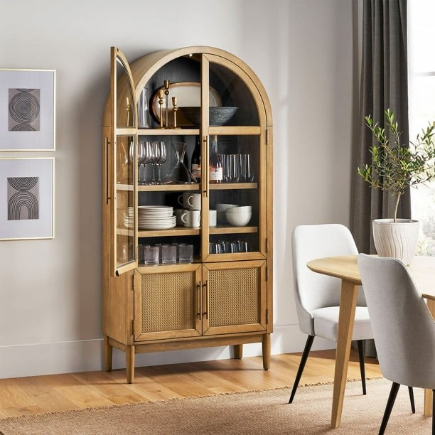 member's mark enzo storage cabinet with rattan cabinet doors