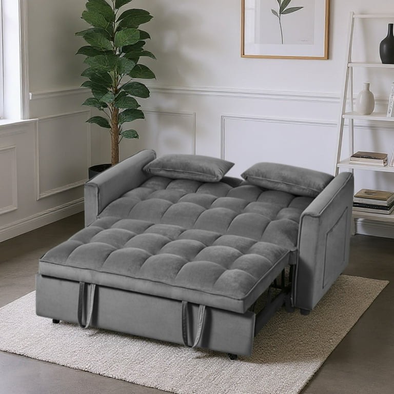 Condition photo showing New/Like New for gewnee 52.75 inch convertible sleeper sofa bed with adjustable backrest and pillows for living room, apartment, dark grey