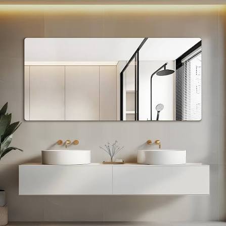 mirrorons 60 x 28 frameless bathroom mirror, rounded corner bathroom vanity mirror, modern wall mounted vanity mirror for living room, bedroom, bathroom, entryway (horizontal/vertical)