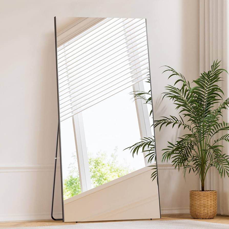 71"x26" full length mirror with stand, lightweight & easy to move, free-standing mirror for dressing room bedroom, 3-in-1 usage, shatterproof glassless floor mirror kid & pet friendly (black)