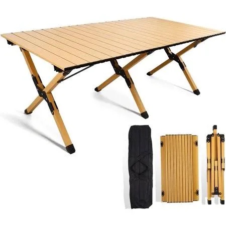 Condition photo showing New/Like New for folding camping table, lightweight roll-up table aluminum low portable picnic table with easy carrying bag for outdoor, beach, picnic, backyards, bbq and party, 45.7"l x 24"w x 17.3"h